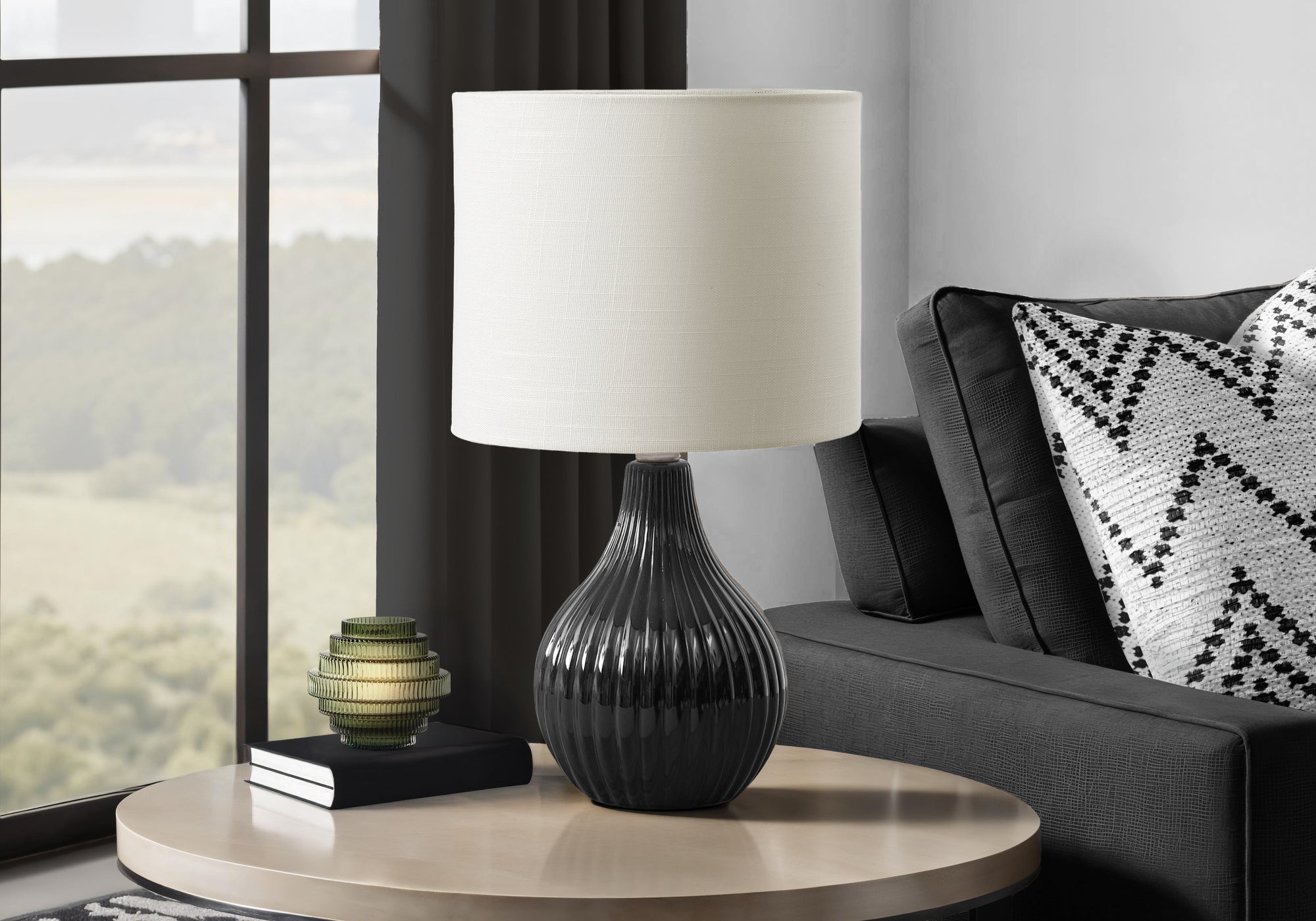 Erla - Lighting 17"H Table Lamp Black Ceramic Ivory / Cream Shade