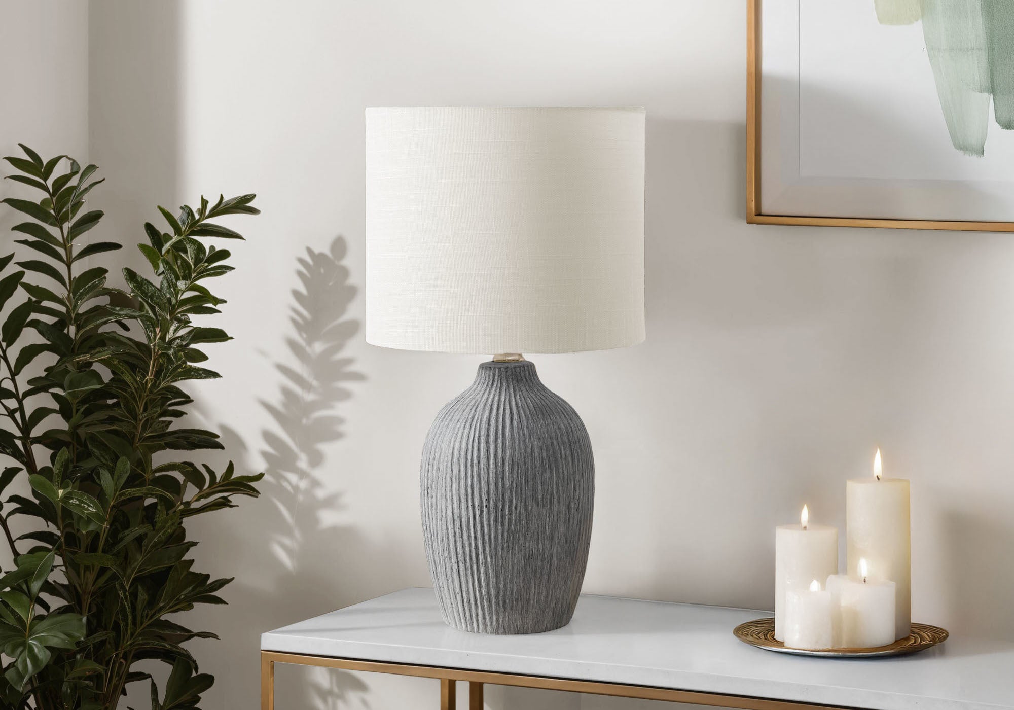 Borneo - Lighting Table Lamp 18"H Grey Ceramic Ivory / Cream Shade