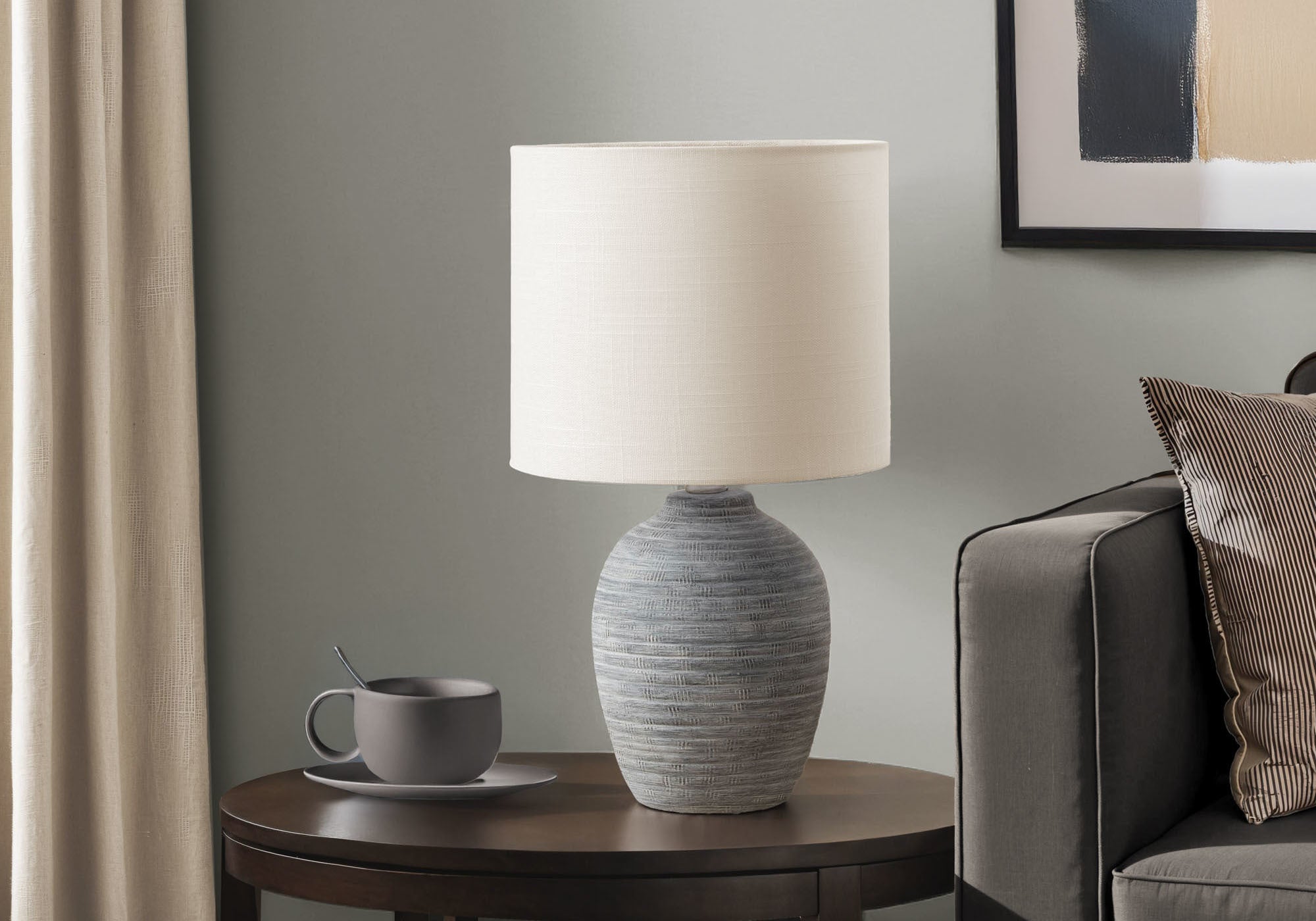 Radenza - Lighting 17"H Table Lamp Grey Ceramic Ivory / Cream Shade