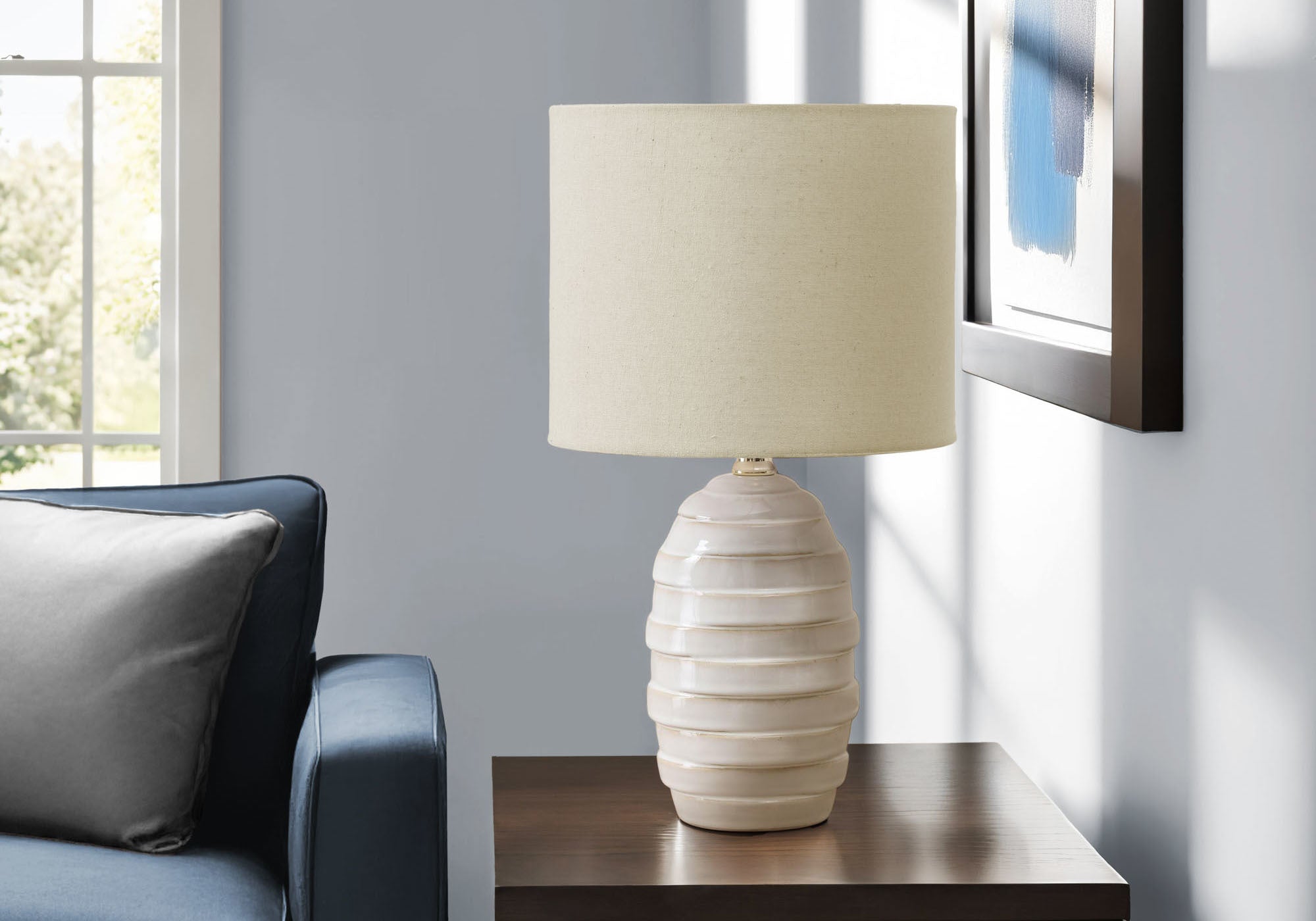 Carwyn - Lighting 17"H Table Lamp Ivory Ceramic Beige Shade Contemporary Modern
