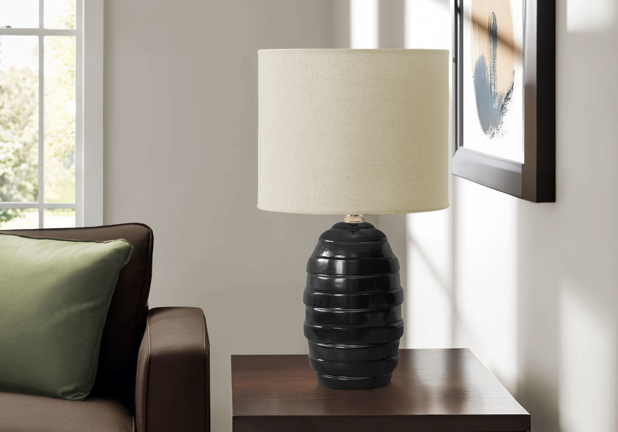 Tania - Lighting 17"H Table Lamp Black Ceramic Beige Shade Contemporary Modern