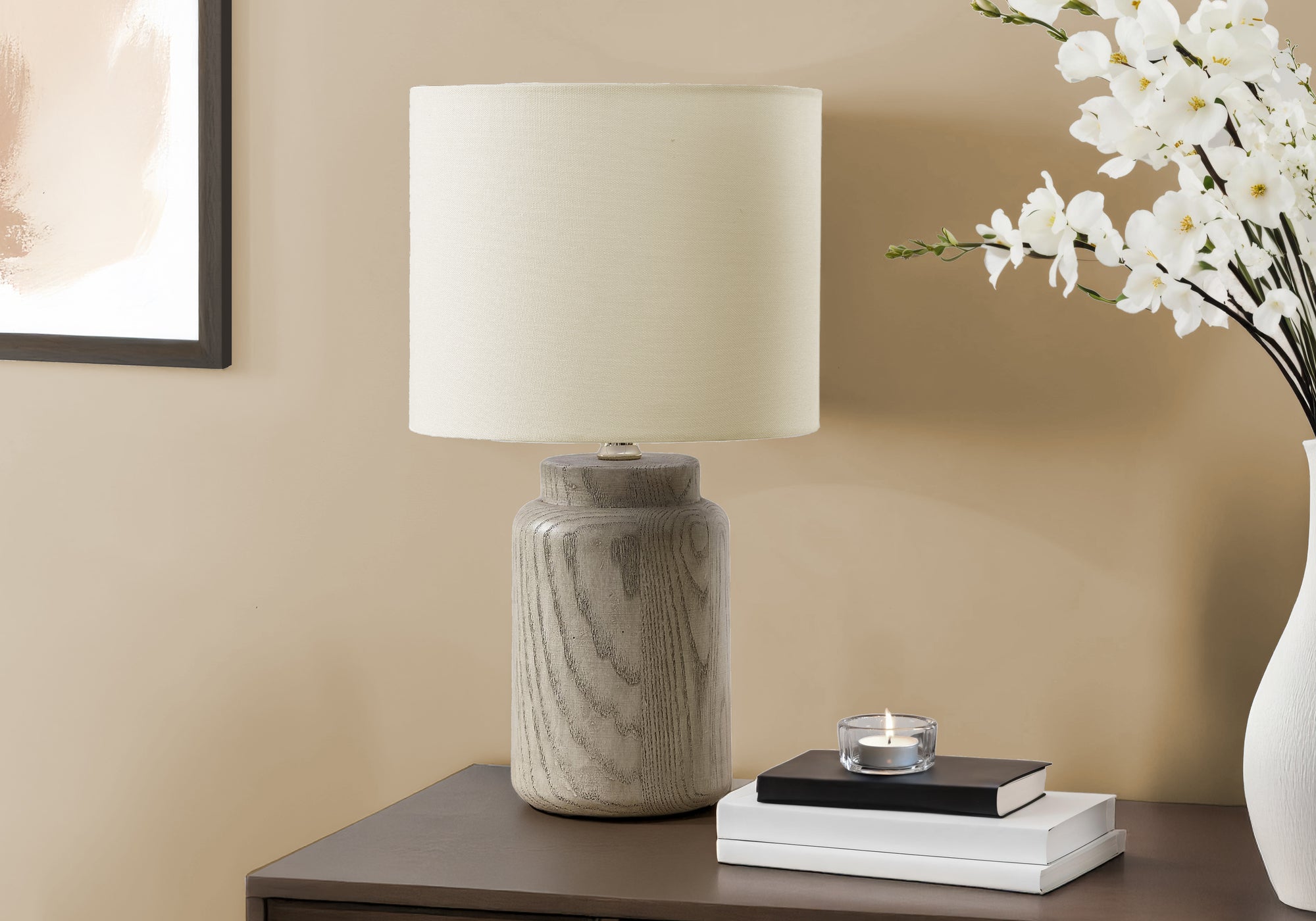 Lankston - Lighting 17"H Table Lamp Taupe Resin Ivory / Cream Shade