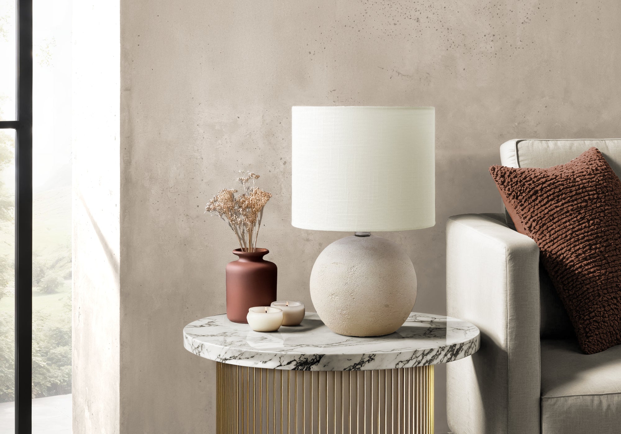 Oteria - Lighting Table Lamp 16"H Ivory Concrete Ivory / Cream Shade