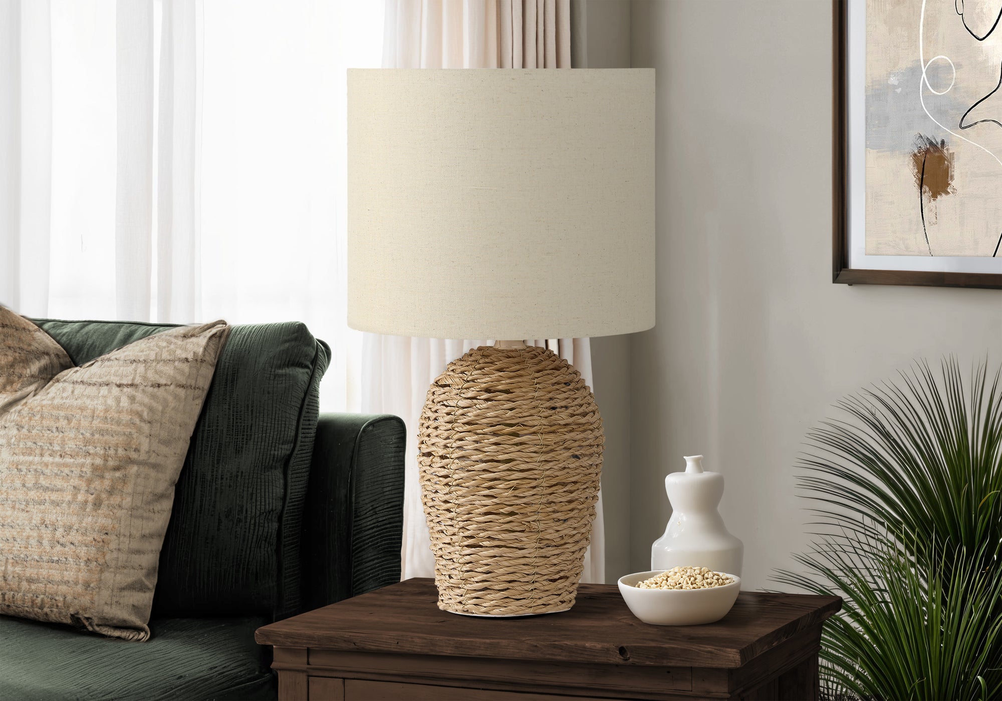 Robista - Lighting 17"H Table Lamp Natural Rattan Beige Shade Transitional