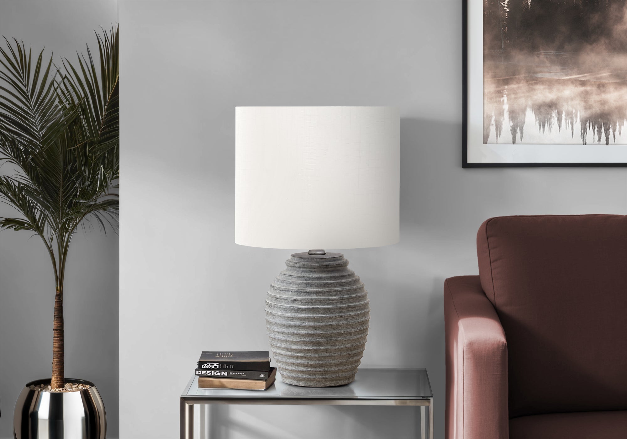Amsterdam - Lighting 17"H Table Lamp Grey Resin Ivory / Cream Shade