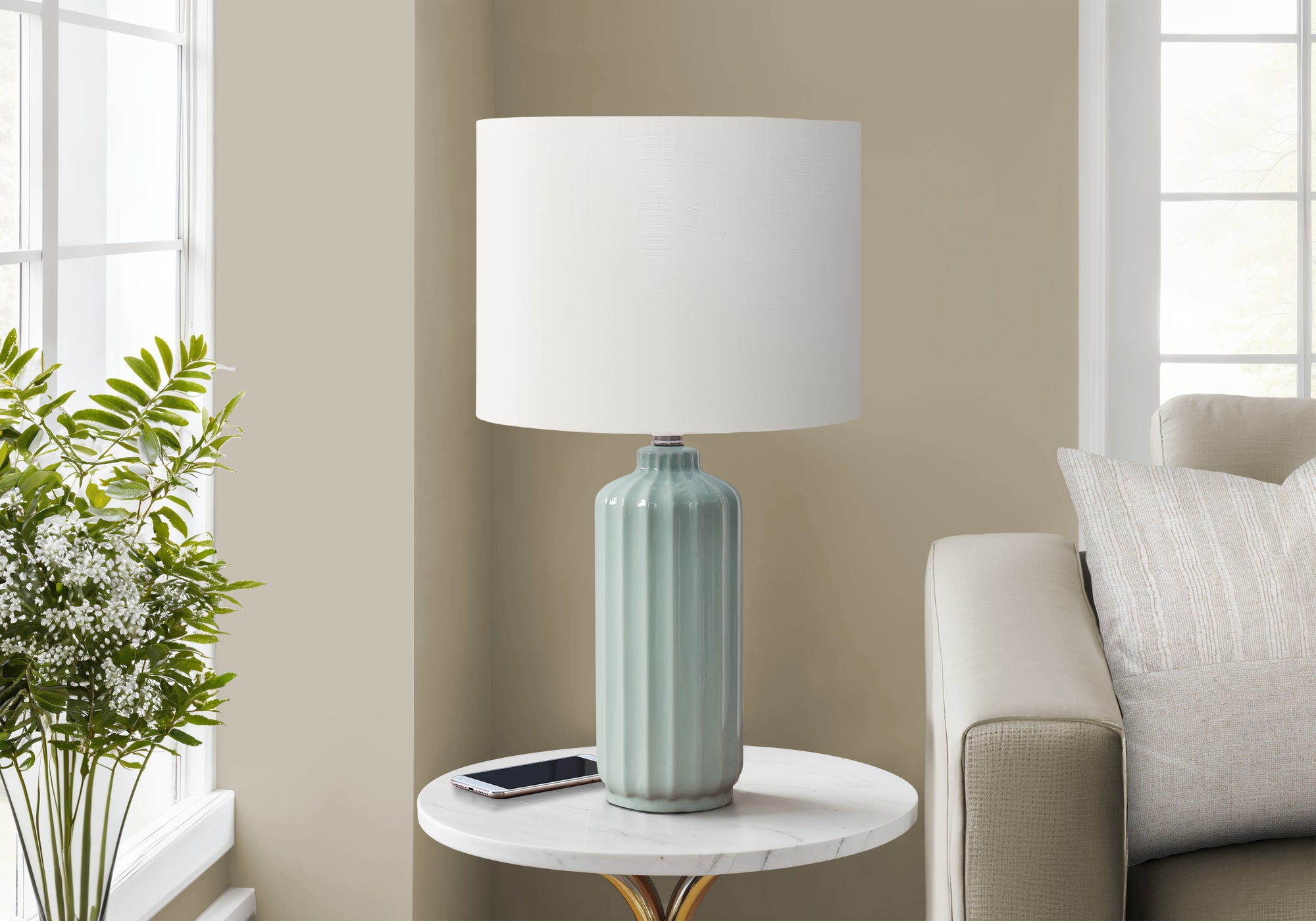 Glaucia - Lighting 23"H Table Lamp Ivory / Cream Shade Green Ceramic
