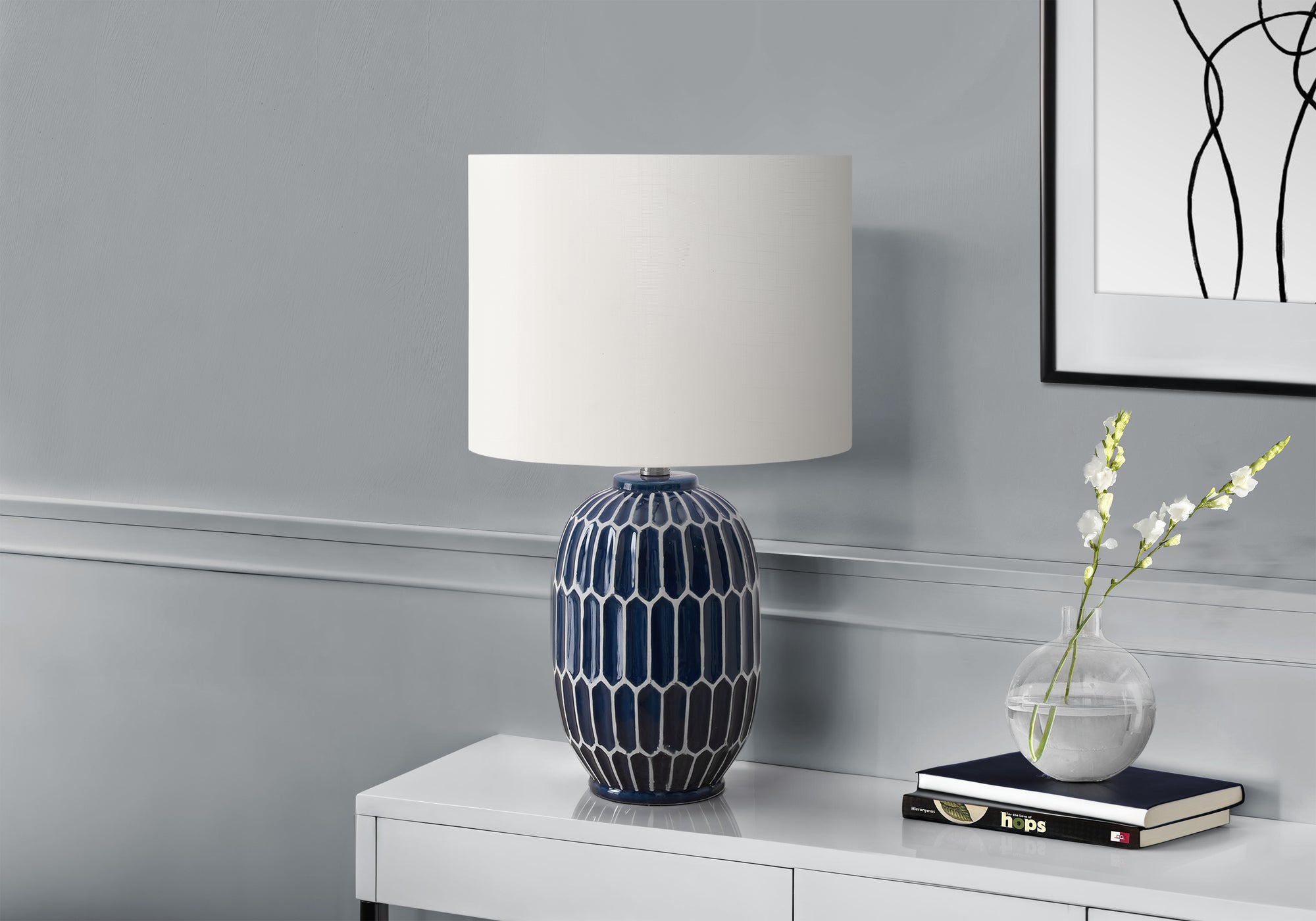 Helio - Lighting 22"H Table Lamp Blue Ceramic Ivory / Cream Shade