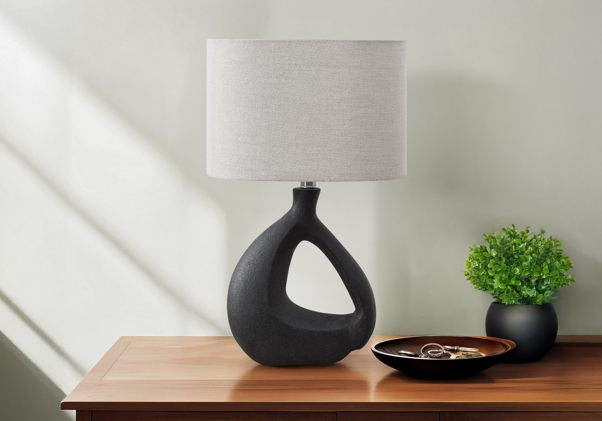 Ubud - Lighting 23"H Table Lamp Black Resin Grey Shade Contemporary Modern