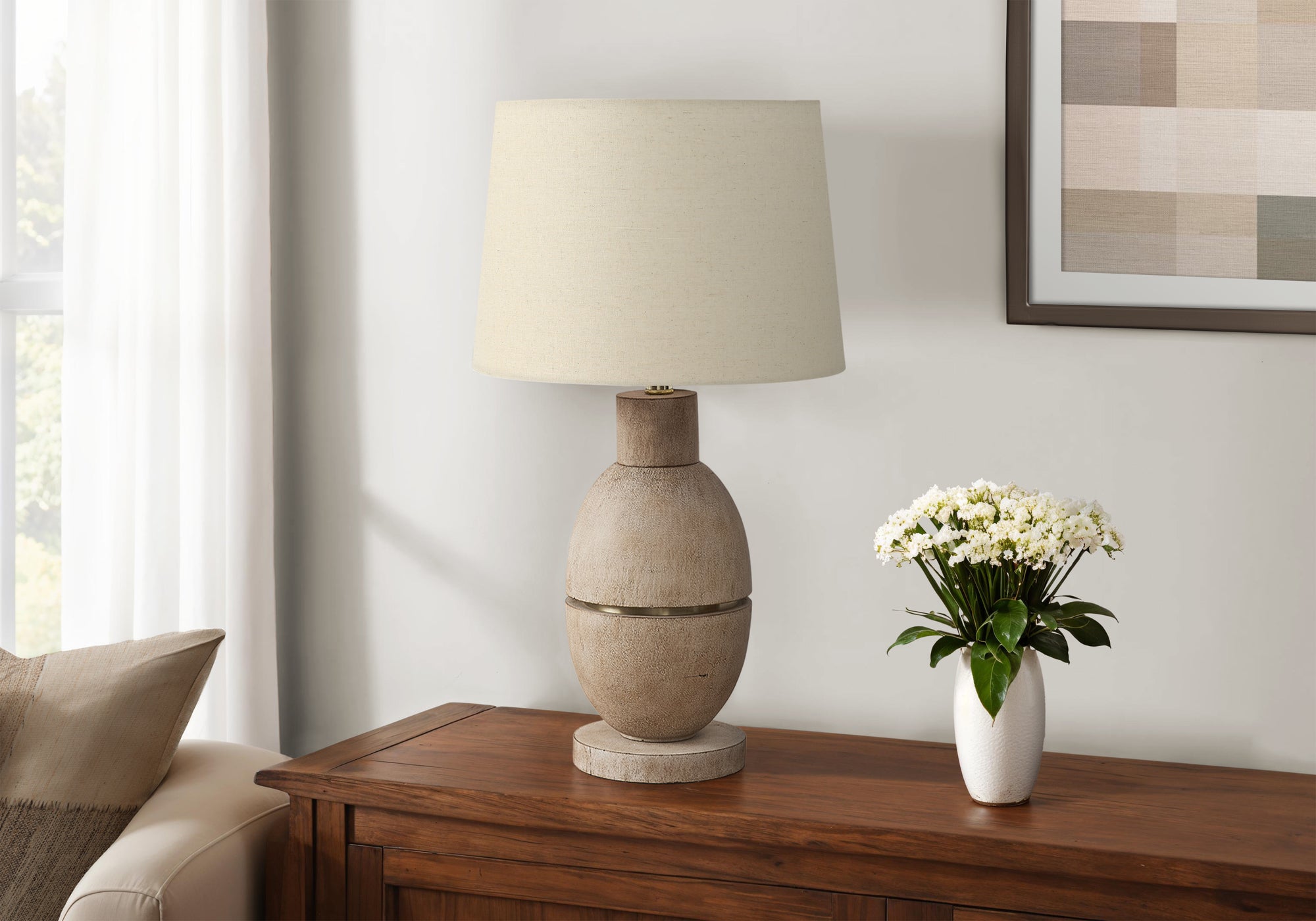 Revonda - Lighting 25"H Table Lamp Beige Resin Beige Shade Contemporary Modern
