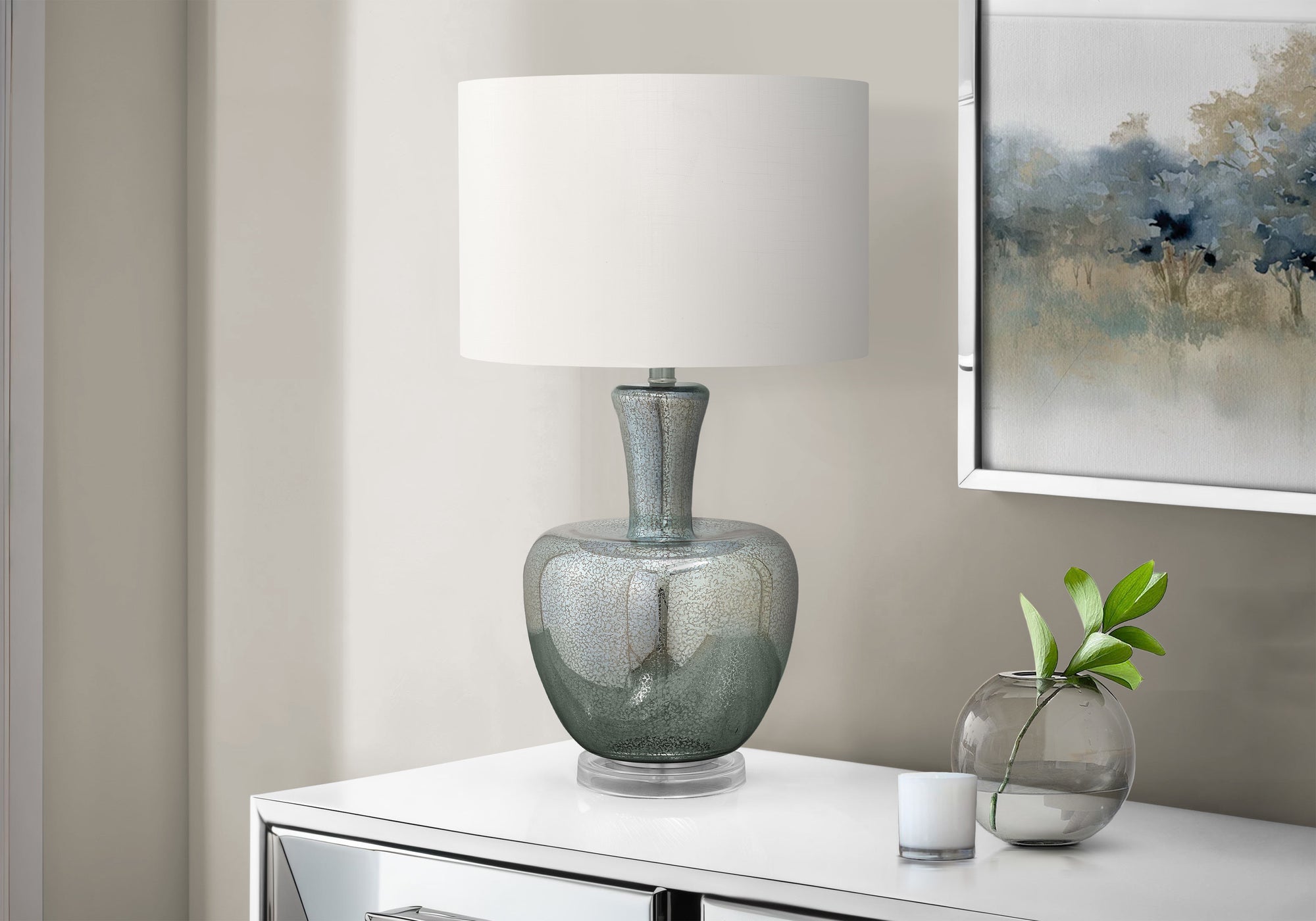 Lumajang - Lighting 26"H Table Lamp Sea Green Glass Ivory / Cream
