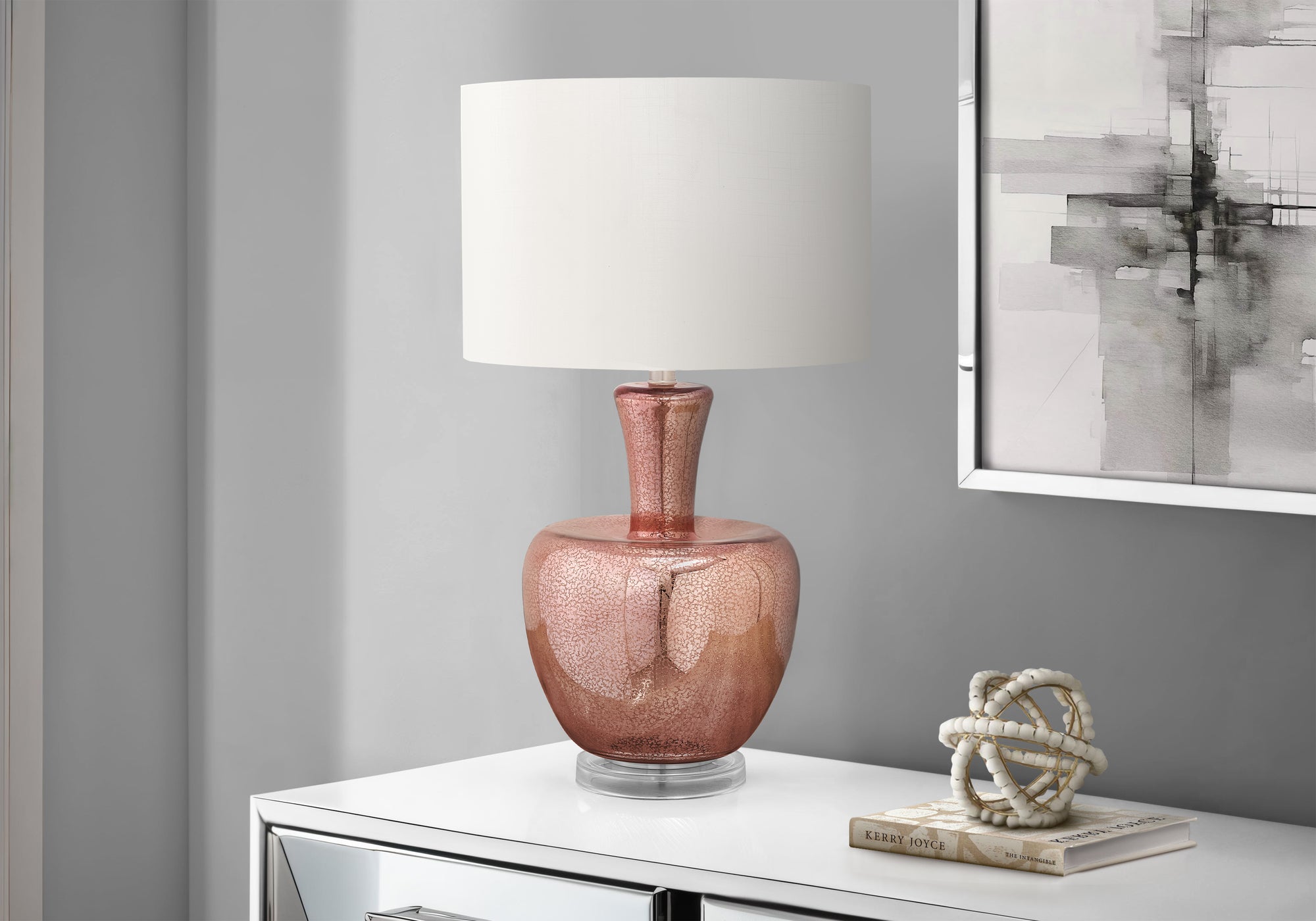 Dameka - Lighting 26"H Table Lamp Dusty Rose Glass Ivory / Cream