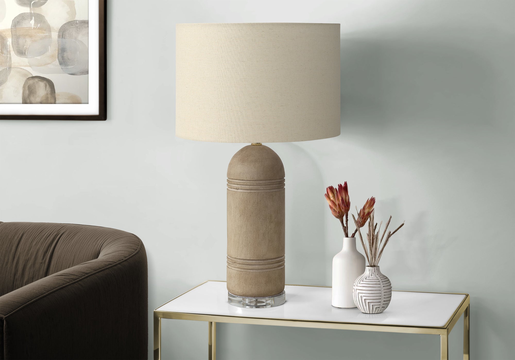 Calidore - Lighting 28"H Table Lamp Brown Resin Beige Shade Contemporary Modern