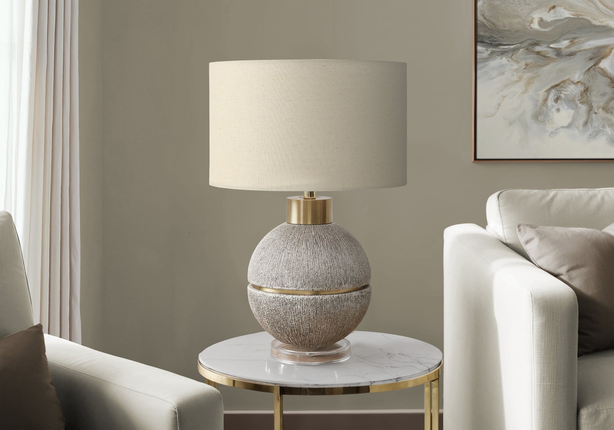 Harrell - Lighting 26"H Table Lamp Brown / Gold Resin Beige Shade