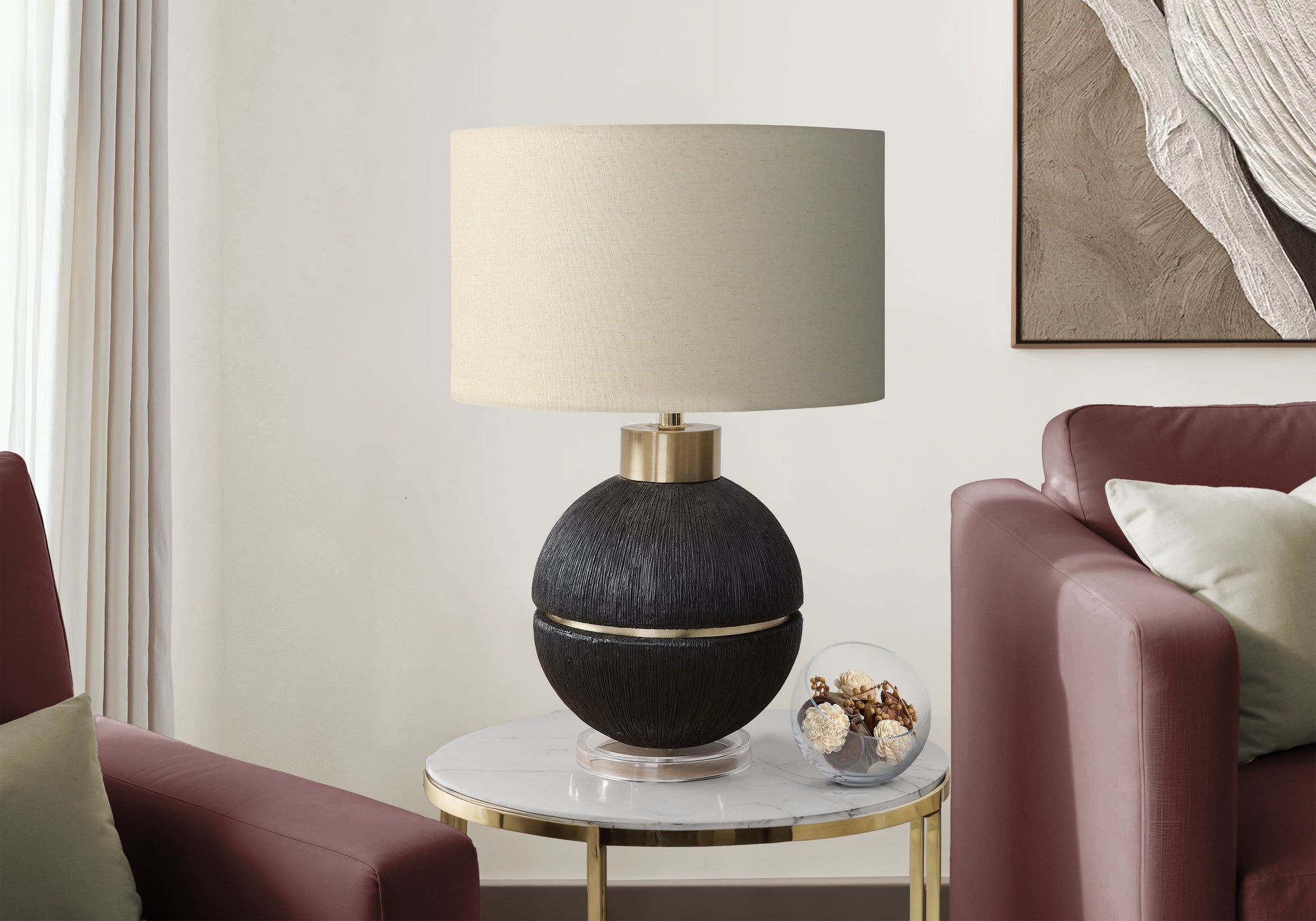 Acosta - Lighting 26"H Table Lamp Black / Gold Resin Beige Shade