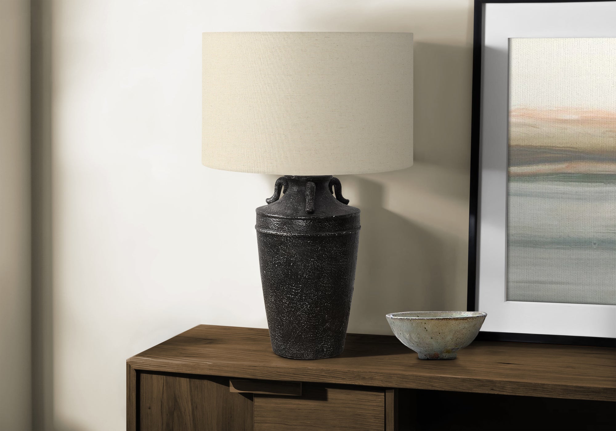 Marilla - Lighting 28"H Table Lamp Black Ceramic Beige Shade Transitional
