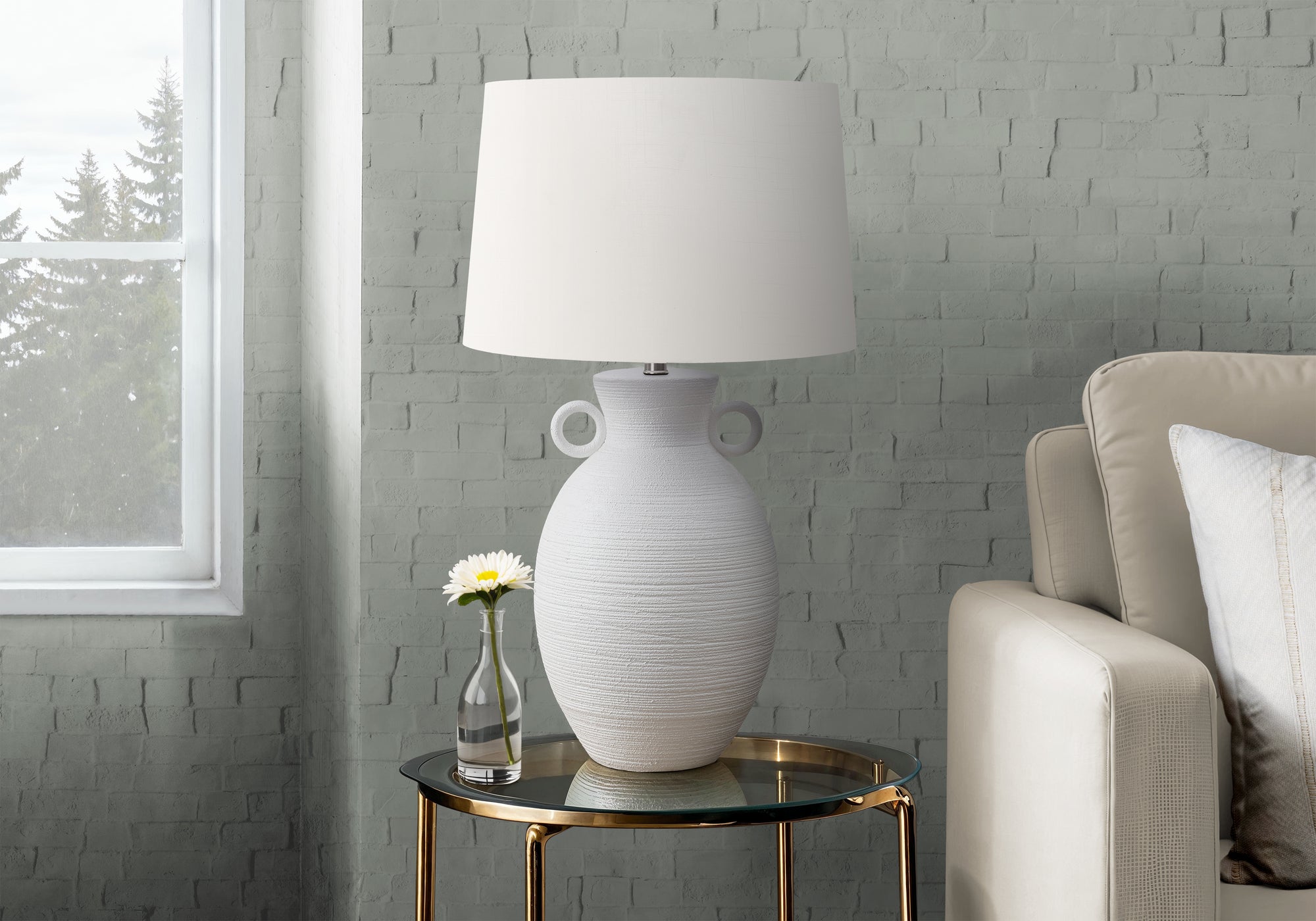 Idra - Lighting 30"H Table Lamp White Ceramic Ivory / Cream Shade