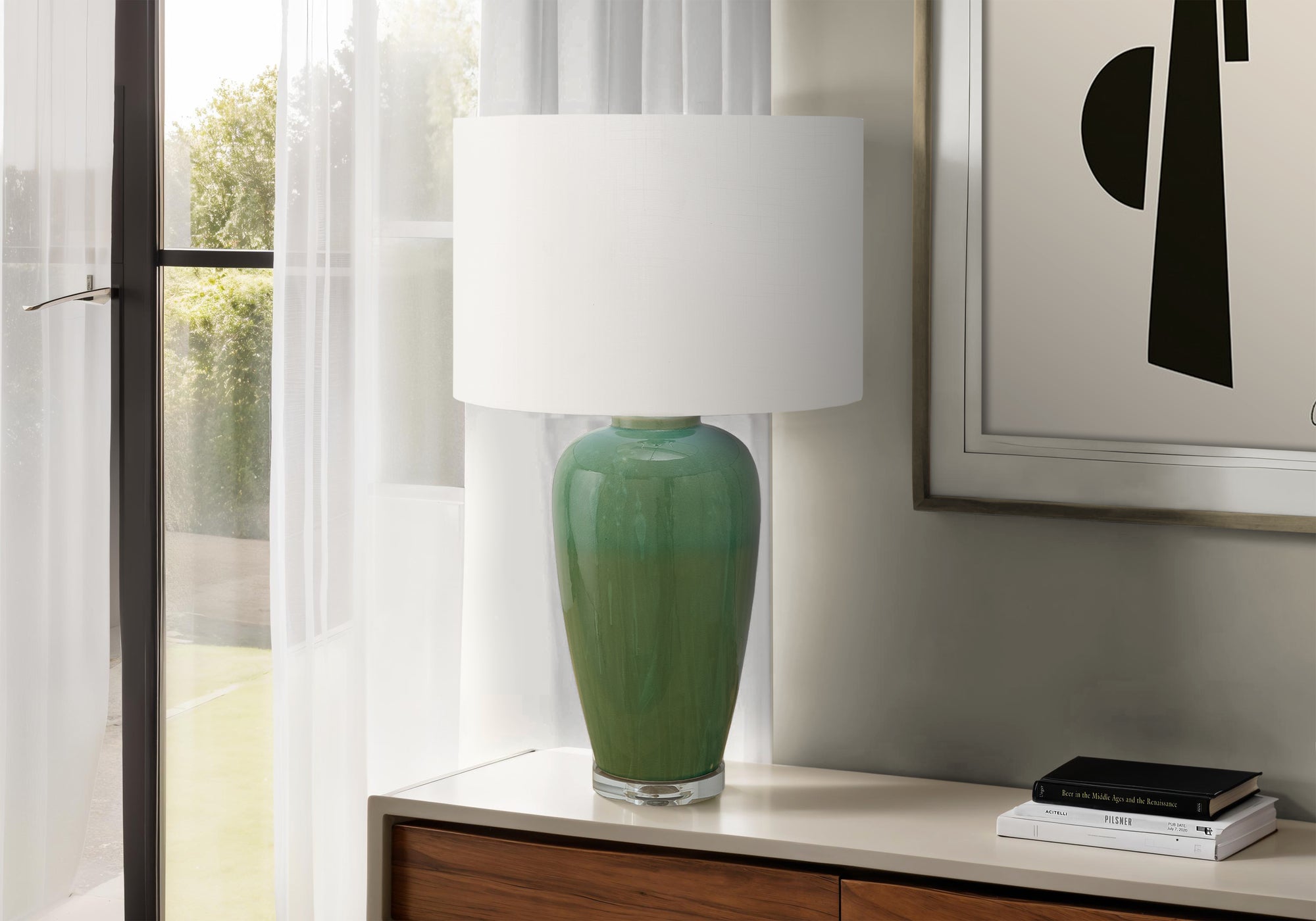 Maliyah - Lighting 29"H Table Lamp Green Ceramic Ivory / Cream Shade