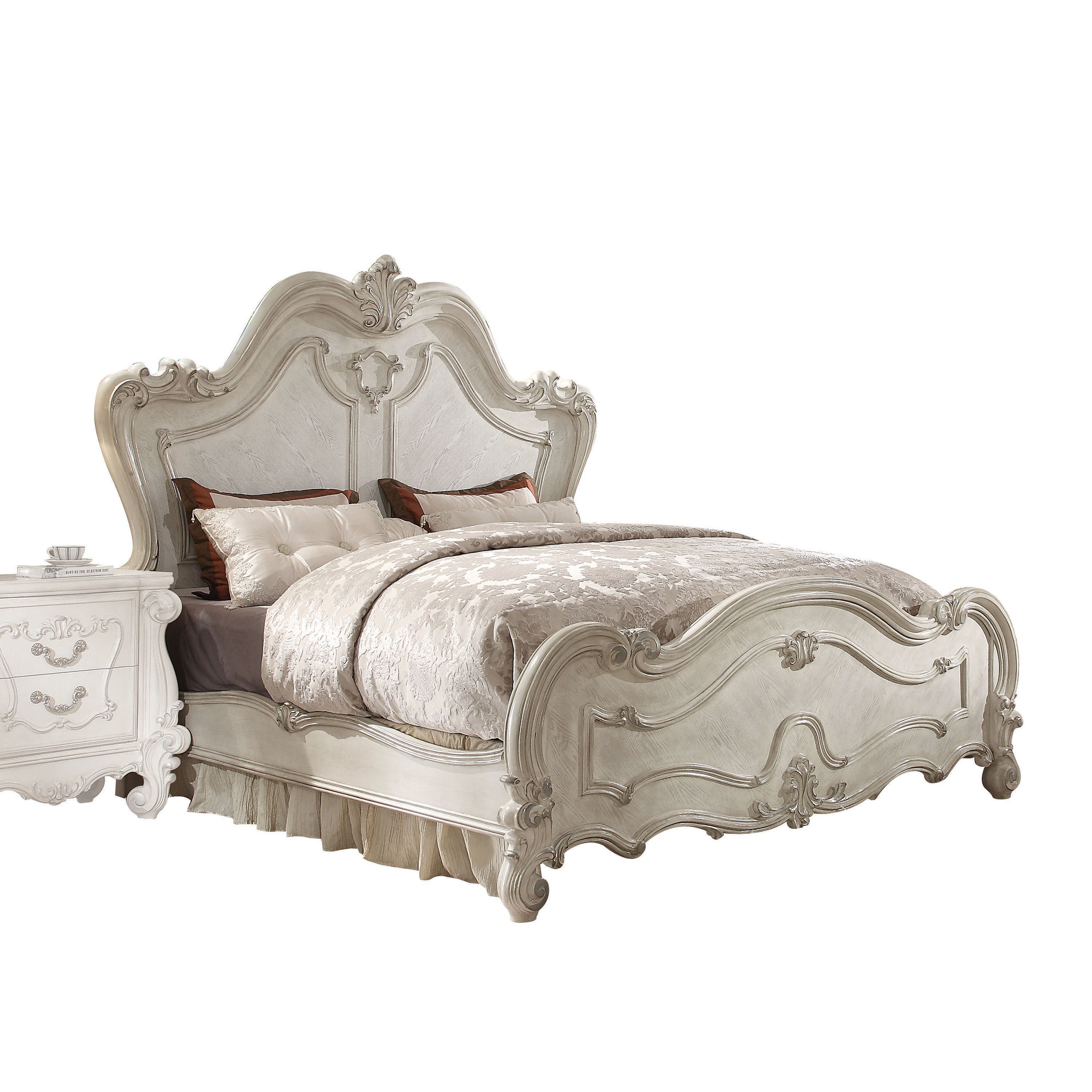 Tiger Versailles Queen Cherry Wood Bed – Traditional Baroque Style with Carved Accents