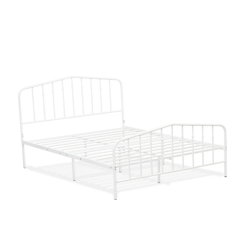 Toru Kemah Full Size White Powder-Coated Metal Bed – Sleek Frame with Extra Support