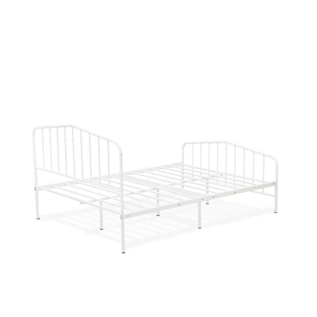 Toru Kemah Full Size White Powder-Coated Metal Bed – Sleek Frame with Extra Support