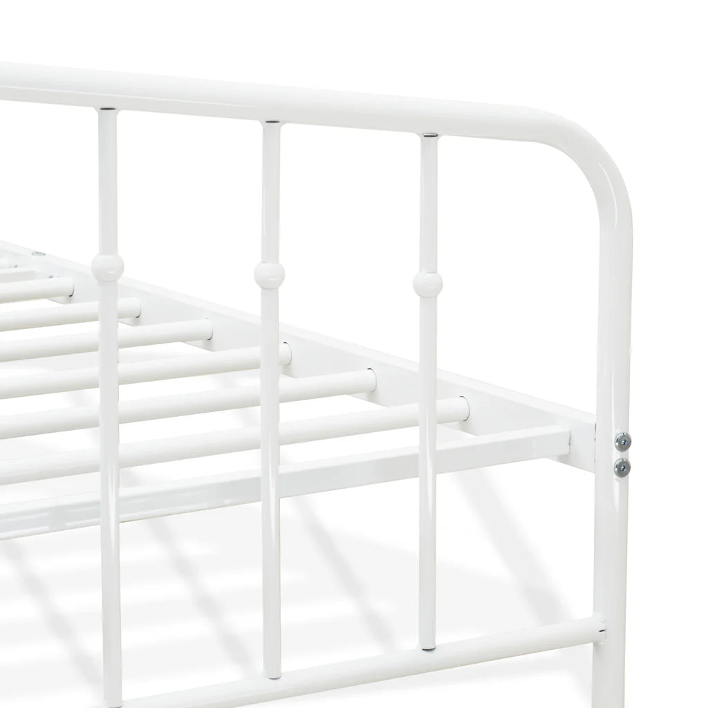 Toru Kemah Full Size White Powder-Coated Metal Bed – Sleek Frame with Extra Support