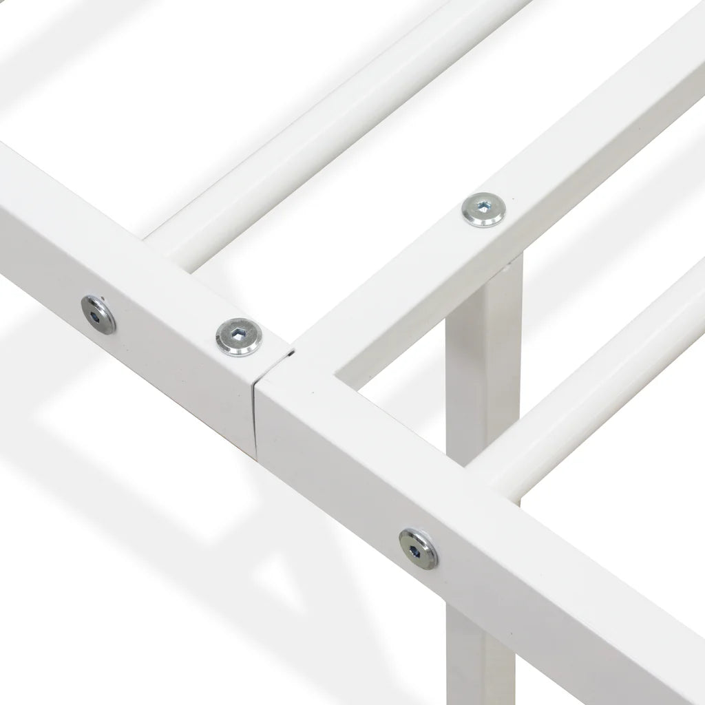 Toru Kemah Full Size White Powder-Coated Metal Bed – Sleek Frame with Extra Support