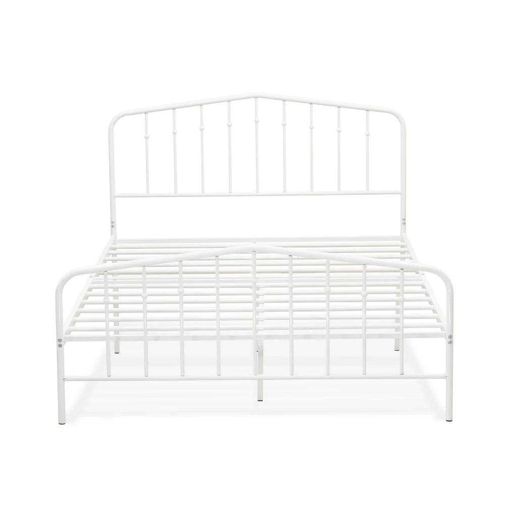 Toru Kemah Collection Queen Size White Metal Bed Frame – Sleek Platform Style with Powder-Coated Finish