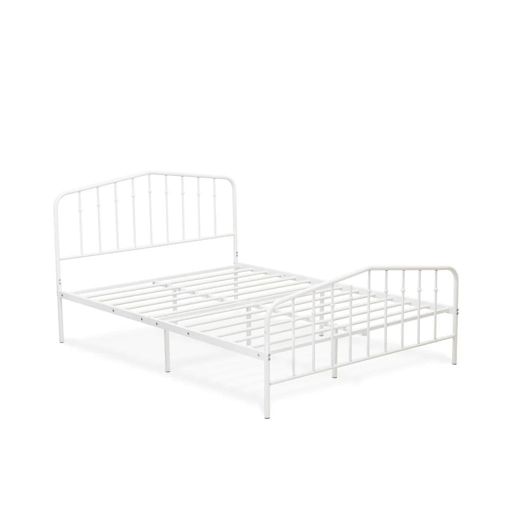Toru Kemah Collection Queen Size White Metal Bed Frame – Sleek Platform Style with Powder-Coated Finish