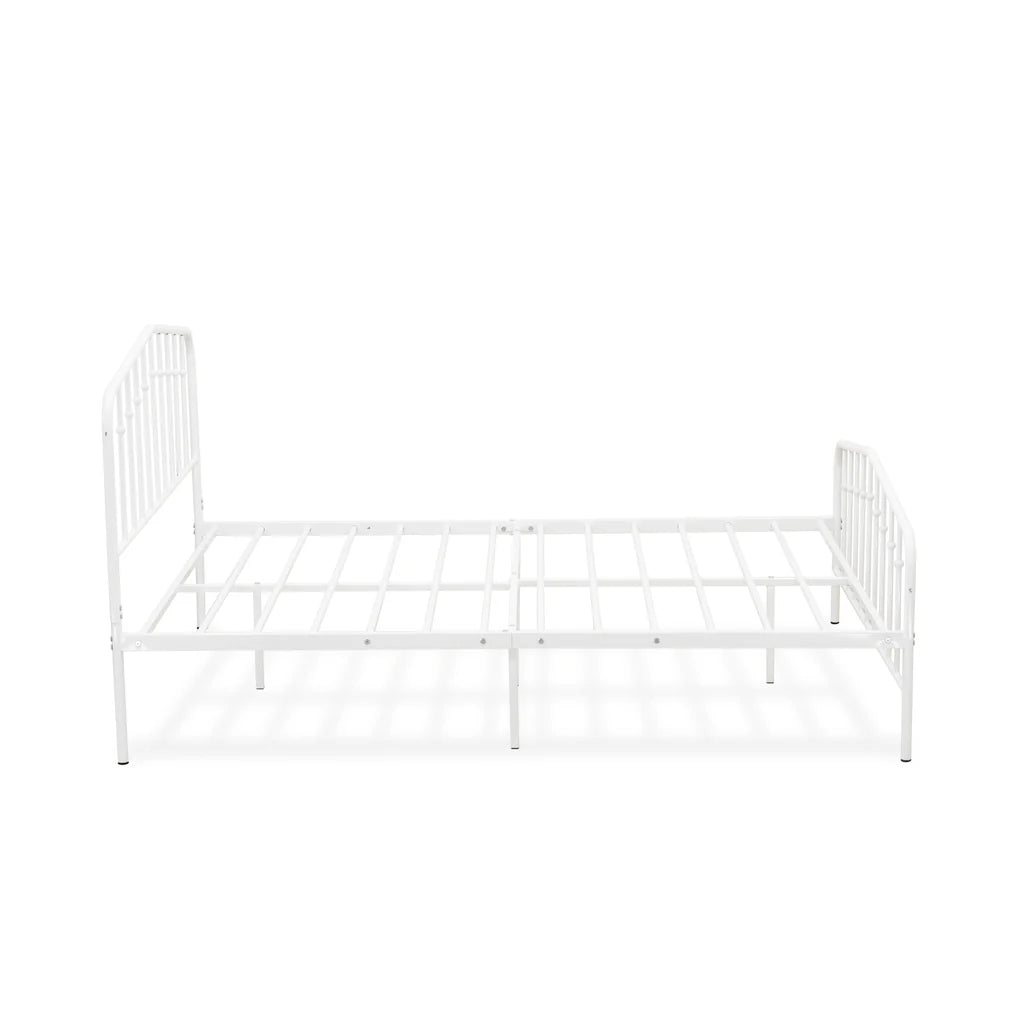 Toru Kemah Collection Queen Size White Metal Bed Frame – Sleek Platform Style with Powder-Coated Finish