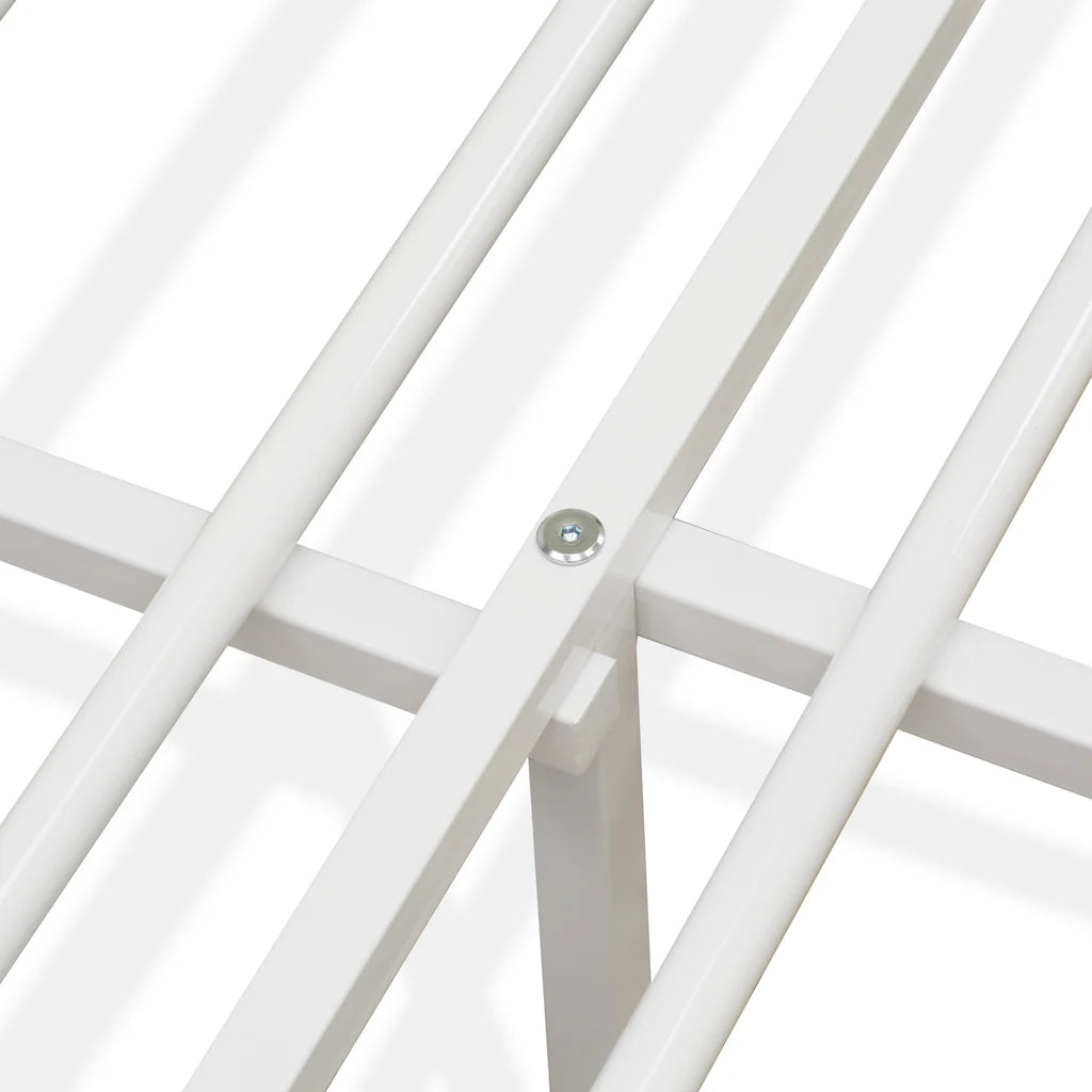 Toru Kemah Collection Queen Size White Metal Bed Frame – Sleek Platform Style with Powder-Coated Finish