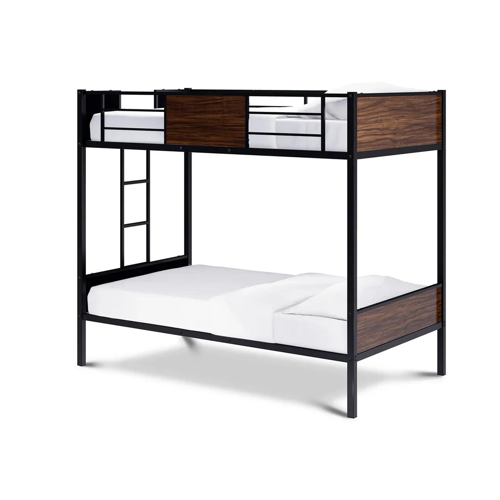 Destin Lynfield Twin Size Bunk Bed in Black Sturdy Powder-Coated Metal Frame with Guard Rails