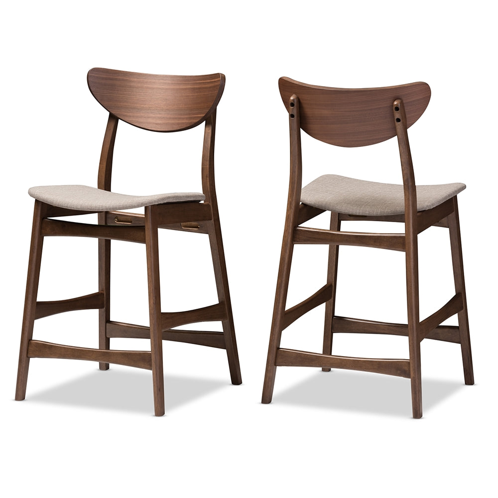 Latina Mid-century Retro Modern Scandinavian Style Light Grey Fabric Upholstered Walnut Wood Finishing 24-Inches Counter Stool (Set of 2)