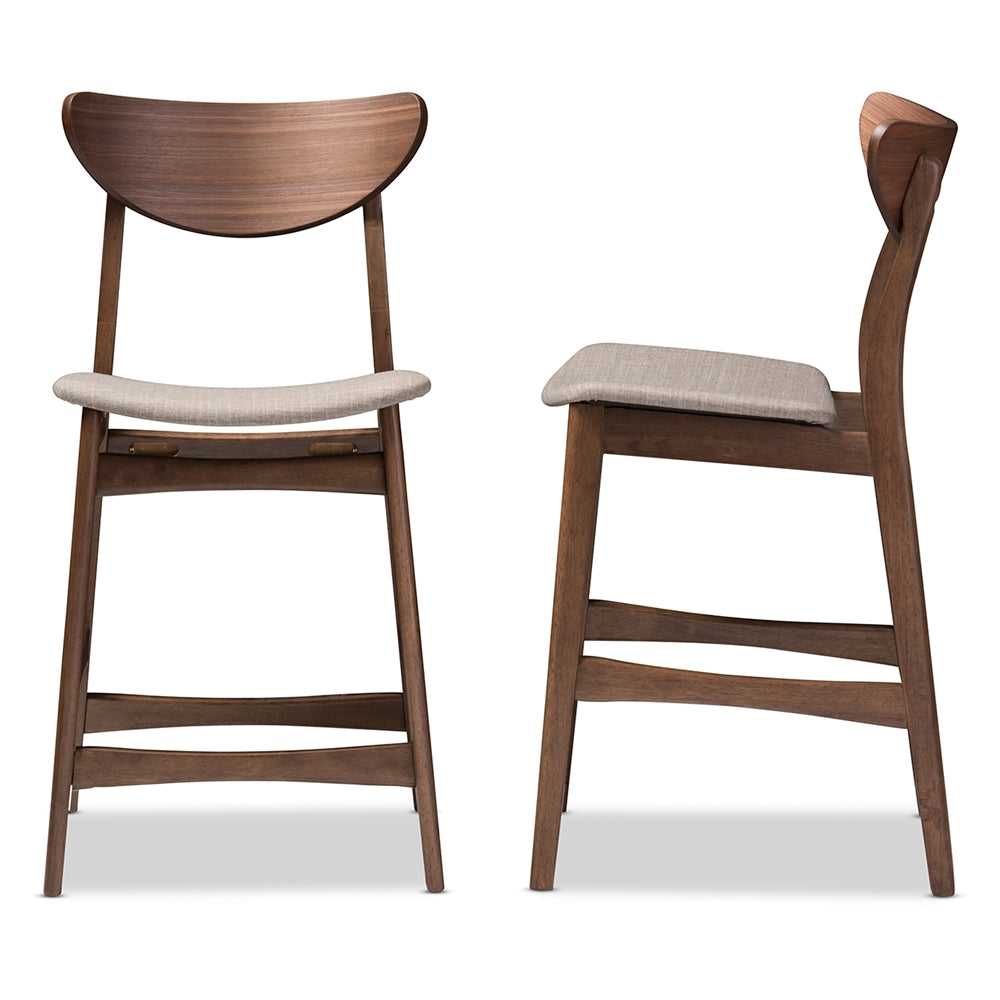 Latina Mid-century Retro Modern Scandinavian Style Light Grey Fabric Upholstered Walnut Wood Finishing 24-Inches Counter Stool (Set of 2)