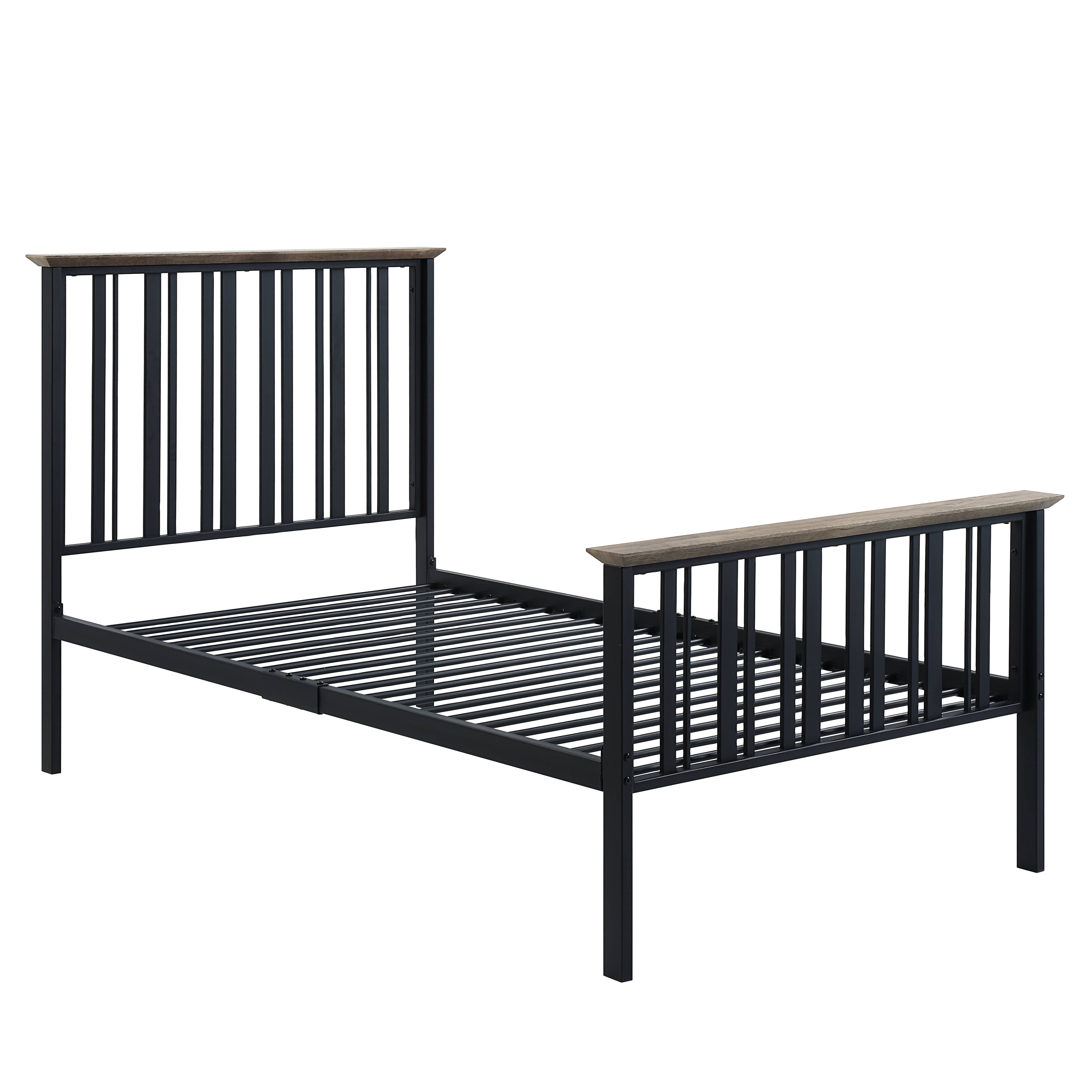 Spuma Zudora Twin Antique Oak Black Finish Metal Frame Bed – Rustic Industrial Design with Weathered Wood Trim