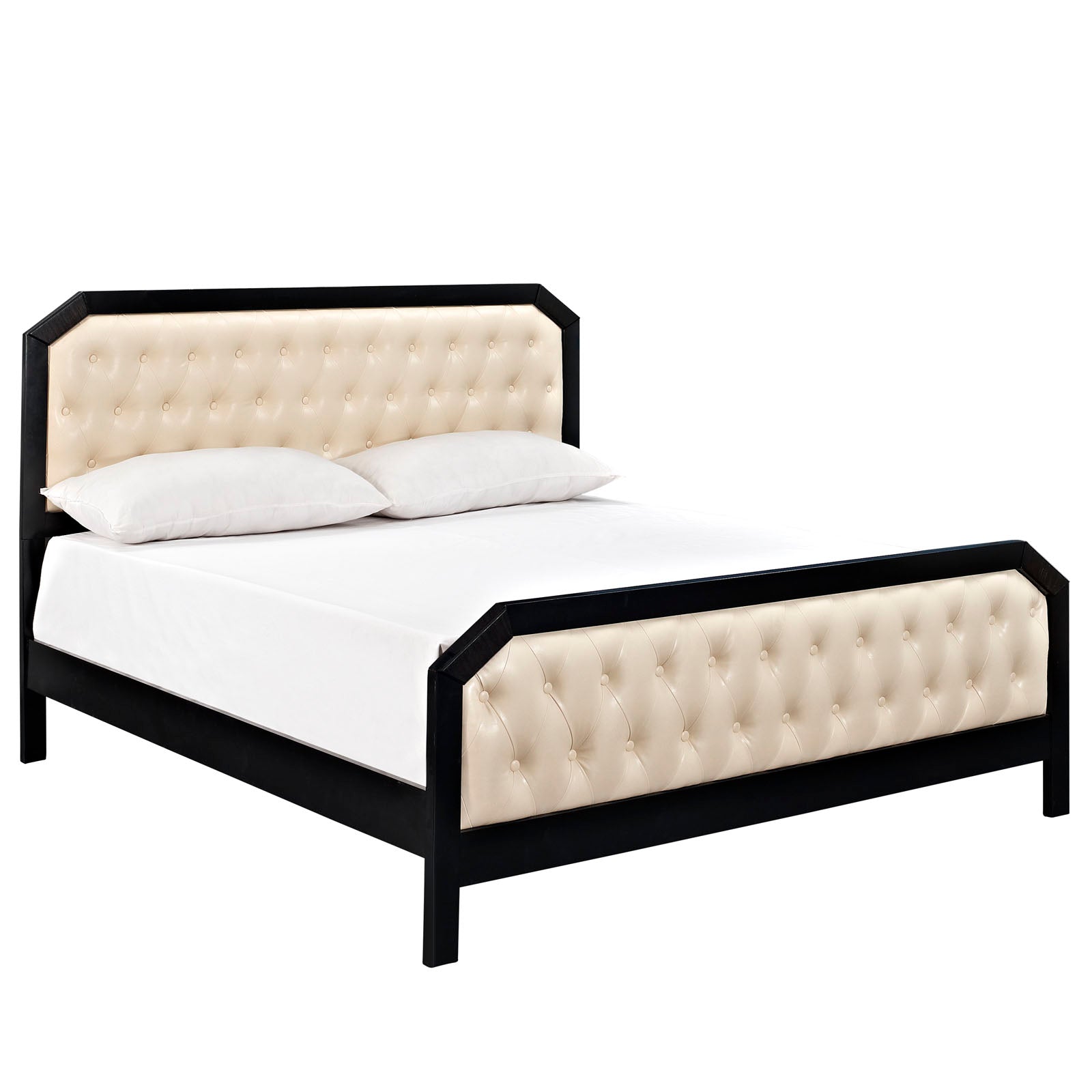 Attune Queen Size Platform Bed Frame – Charcoal Veneer with Padded Headboard