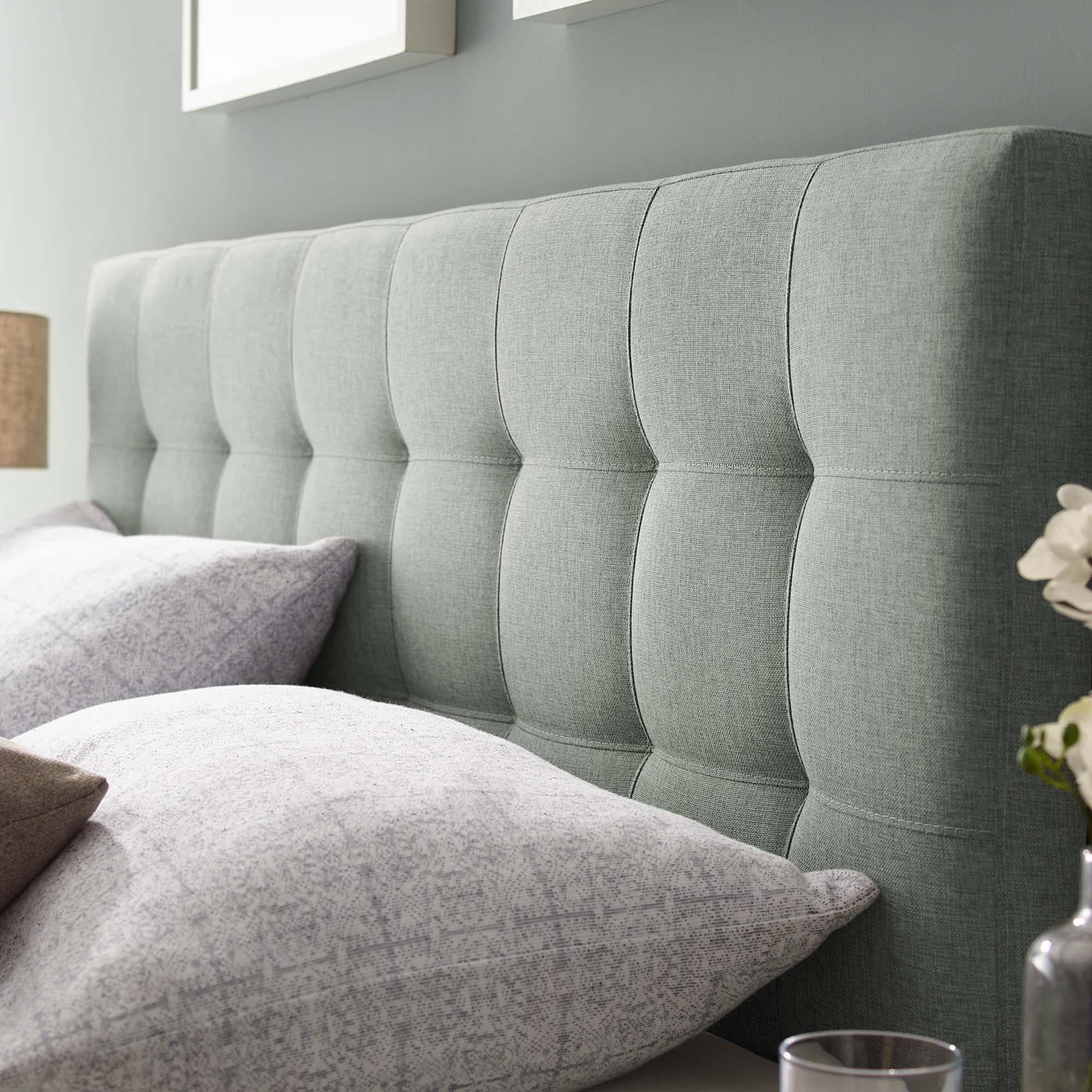 Lily Upholstered Fabric Queen Headboard, Gray