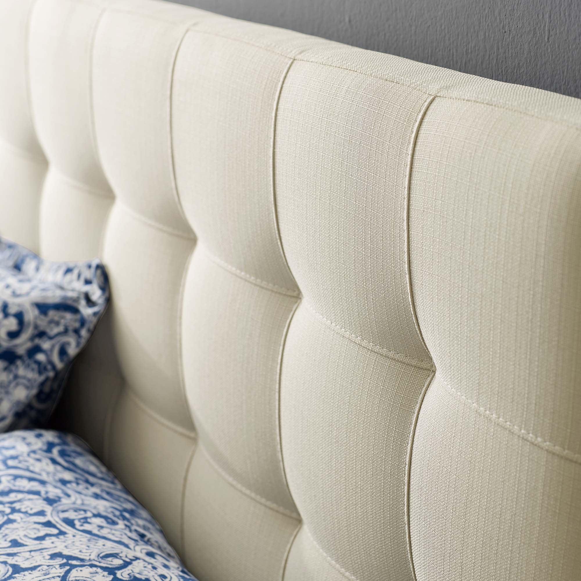 Lily Upholstered Fabric Queen Headboard, Ivory