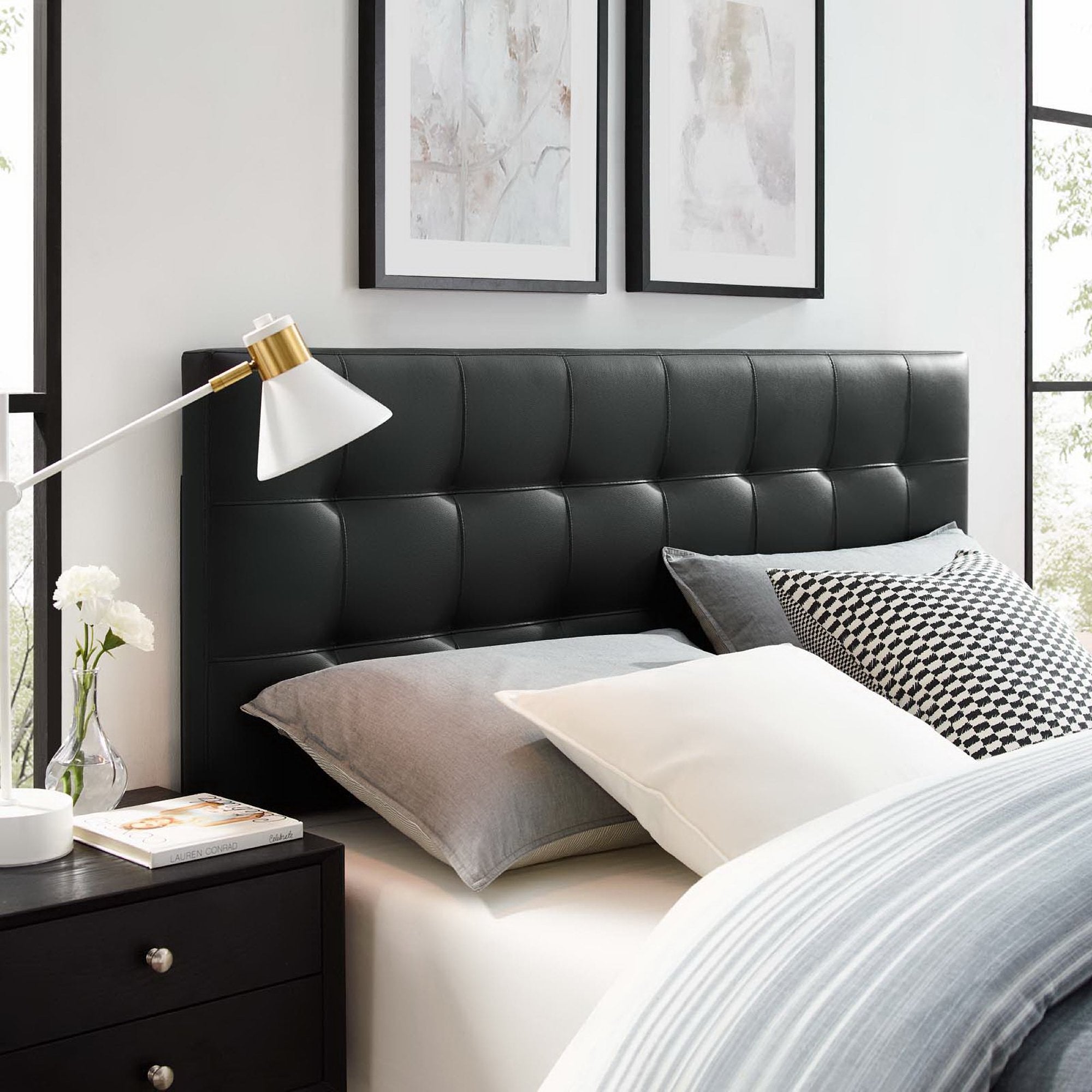 Lily Upholstered Vinyl Full Headboard, Black