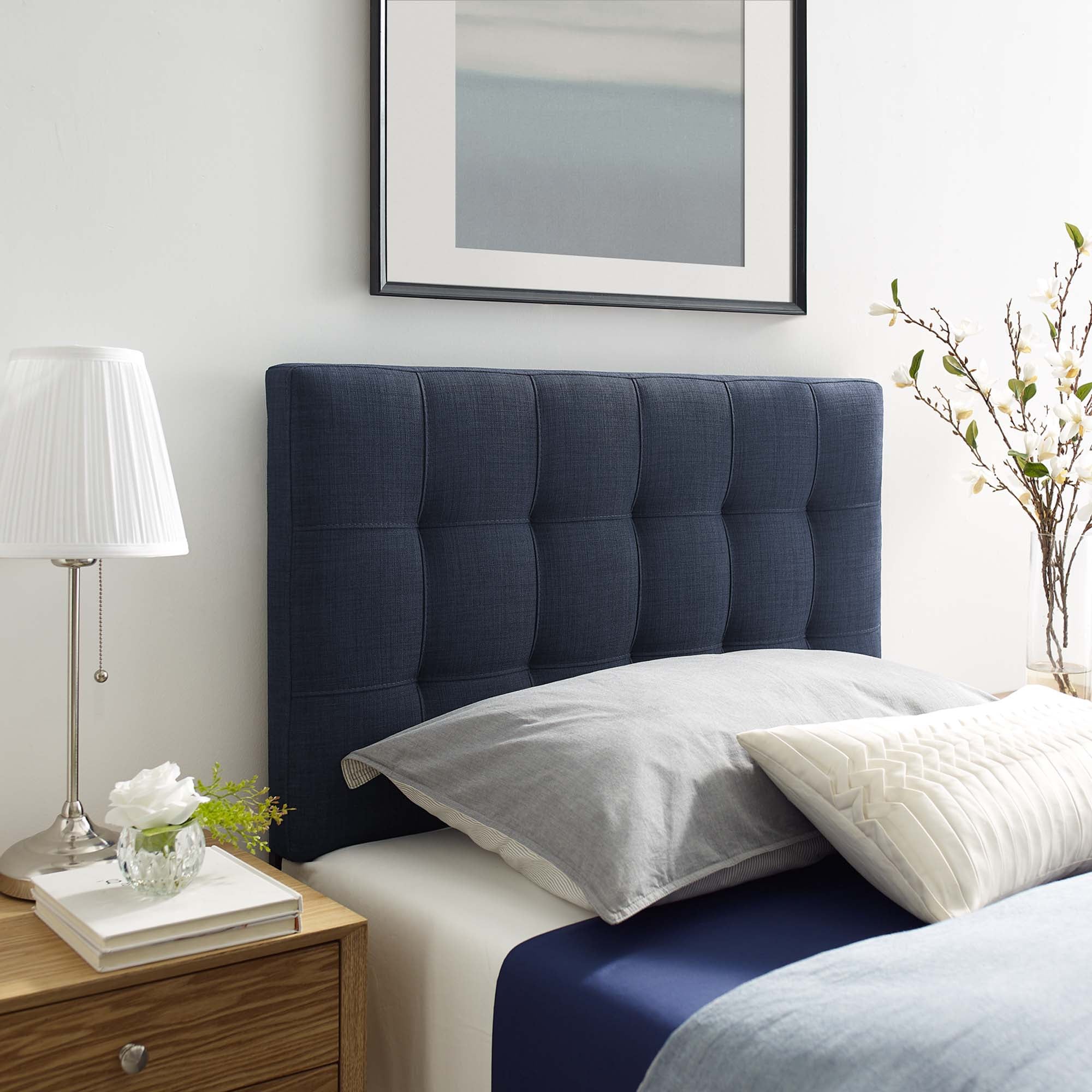 Lily Upholstered Fabric Twin Headboard, Navy