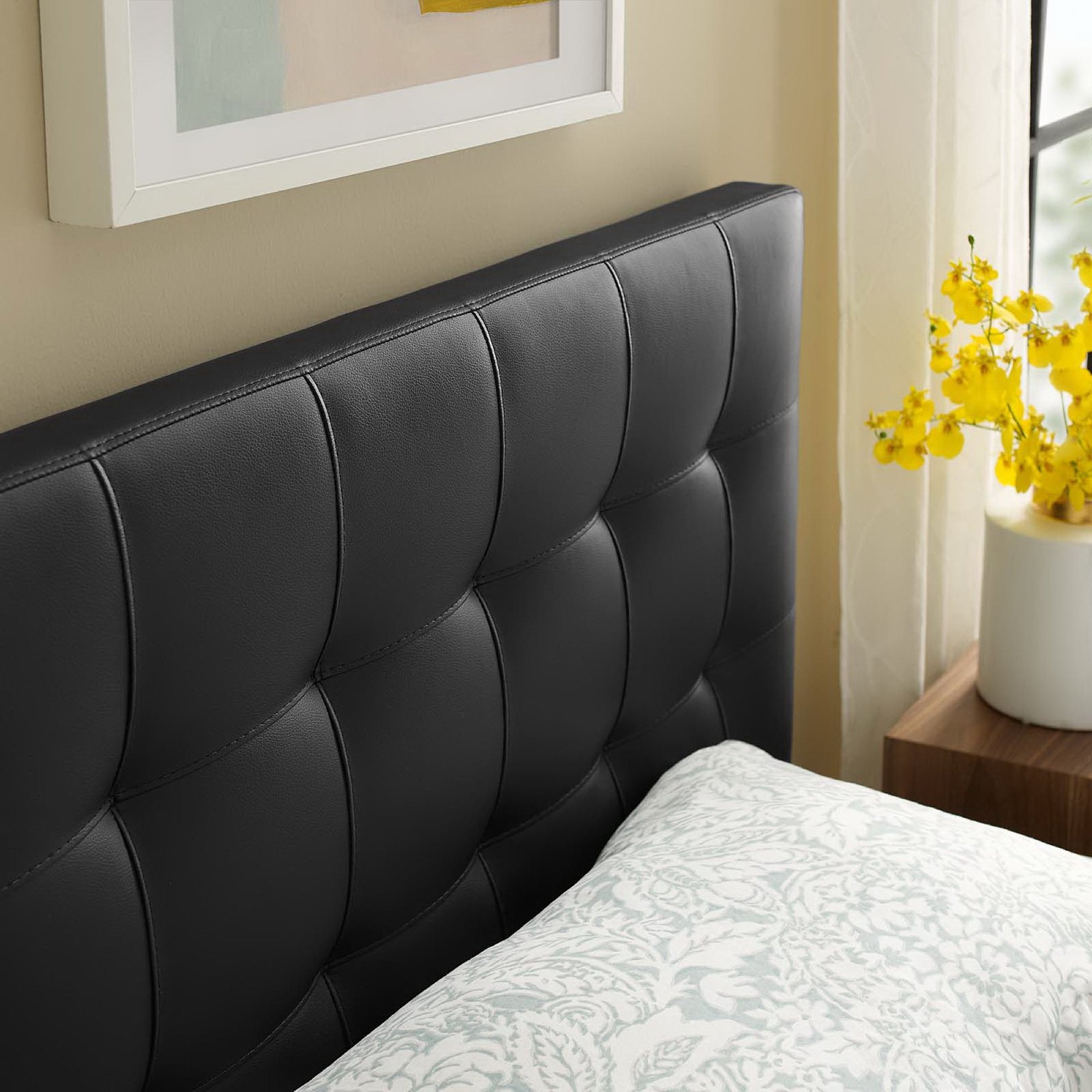 Lily Upholstered Vinyl Twin Headboard, Black