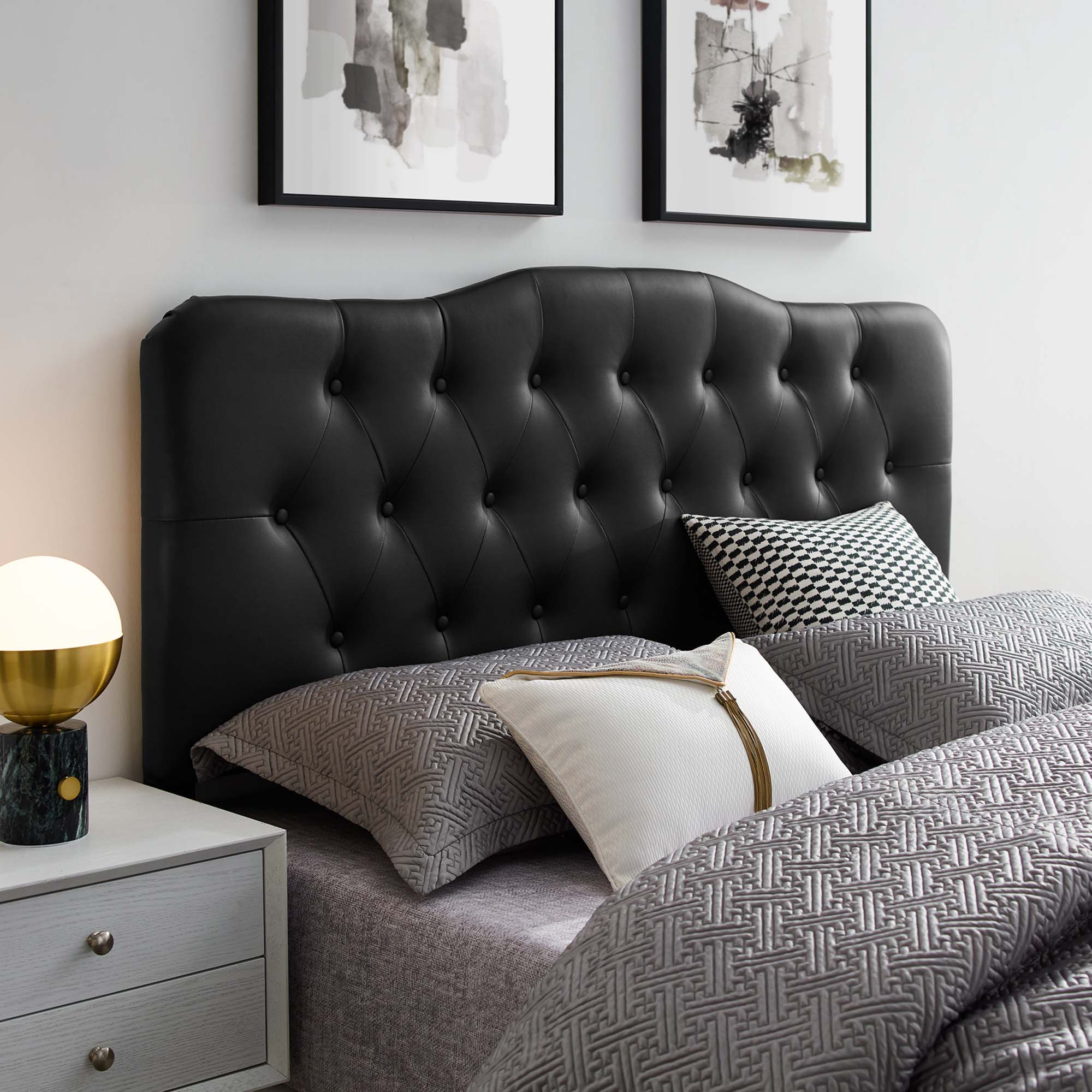 Annabel Upholstered Vinyl Queen Headboard, Black