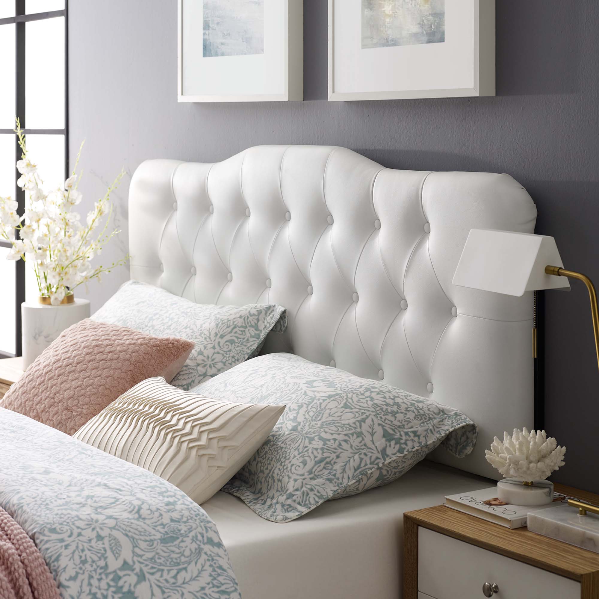 Annabel Upholstered Vinyl Queen Headboard, White