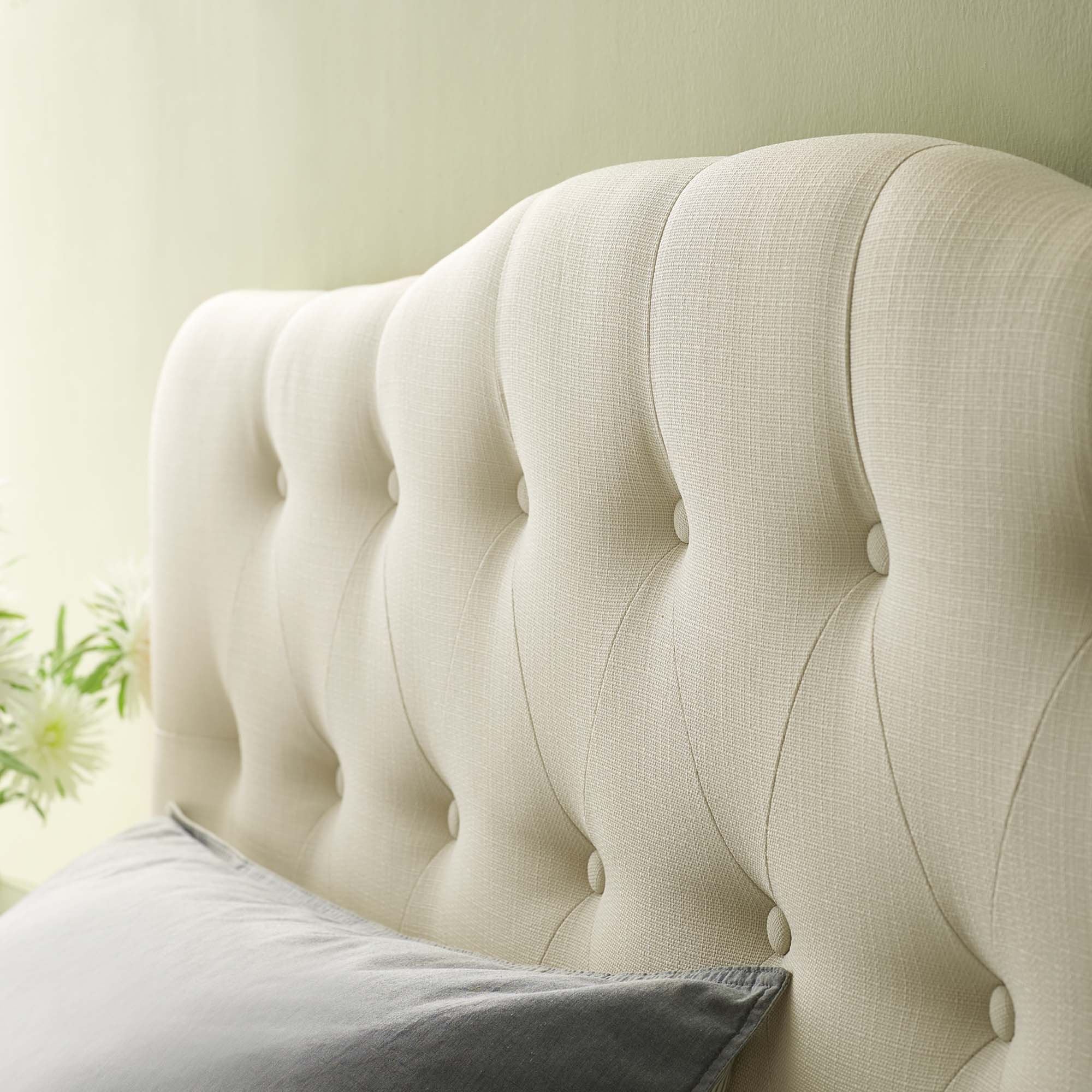 Annabel Upholstered Fabric Full Headboard, Ivory