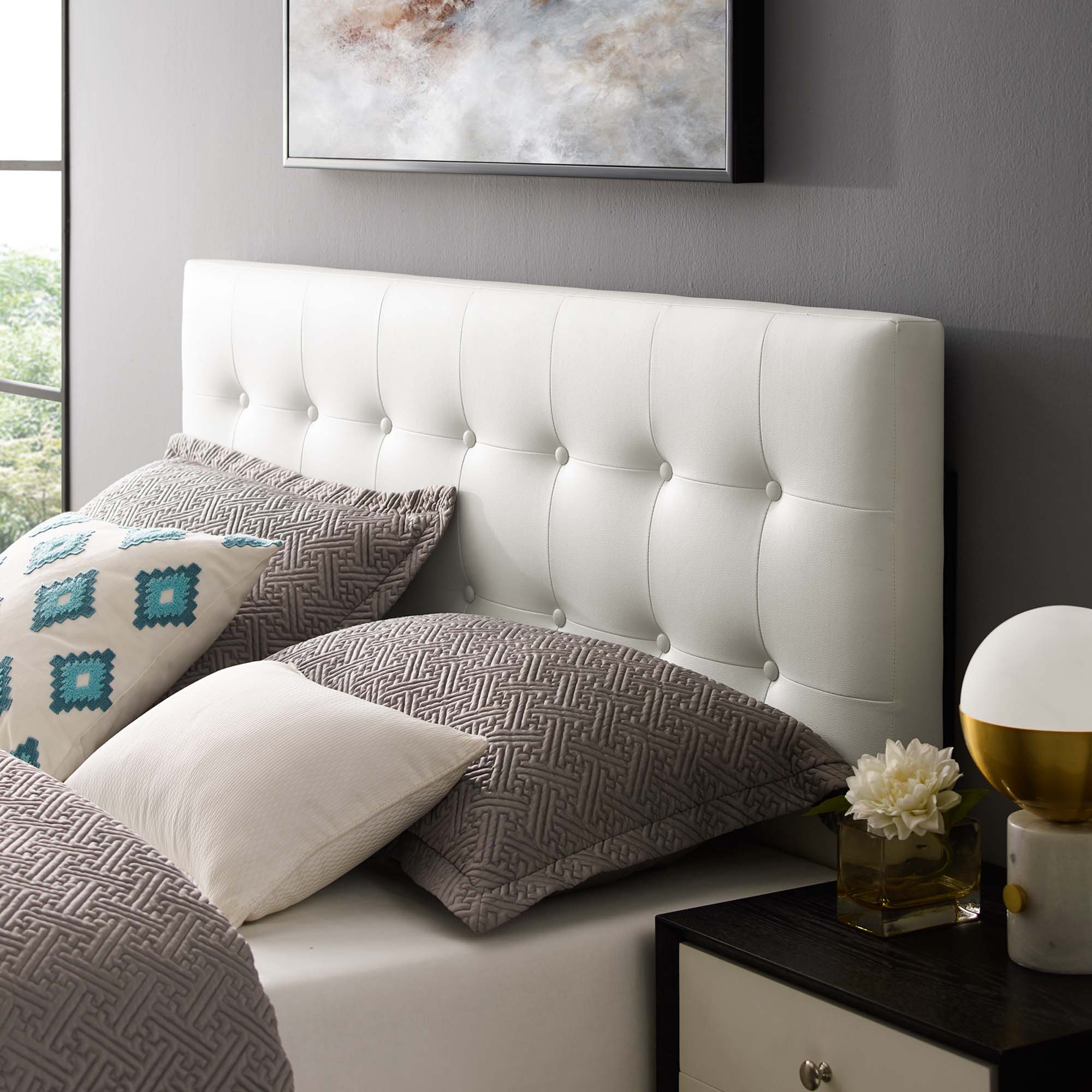 Emily Upholstered Vinyl Queen Headboard, White