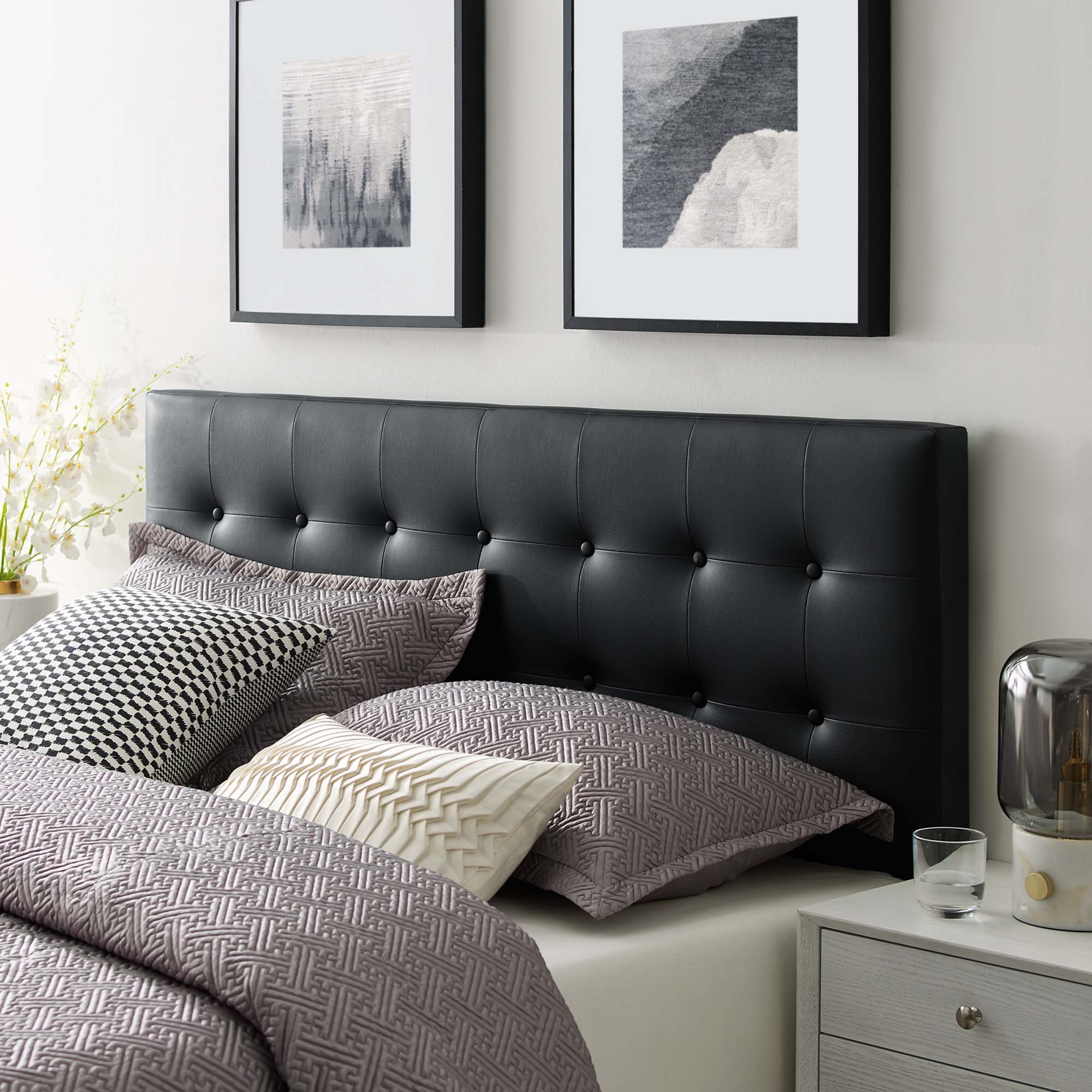 Emily Upholstered Vinyl Full Headboard, Black