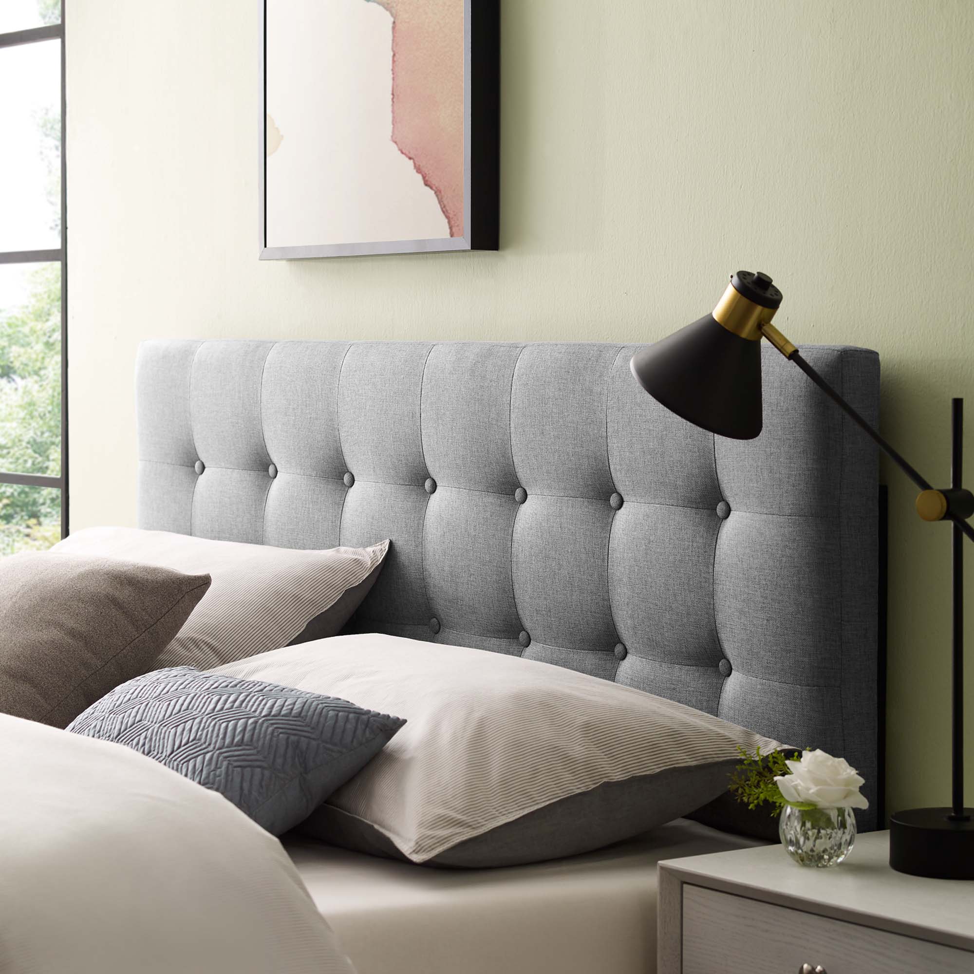 Emily Upholstered Fabric King Headboard, Gray