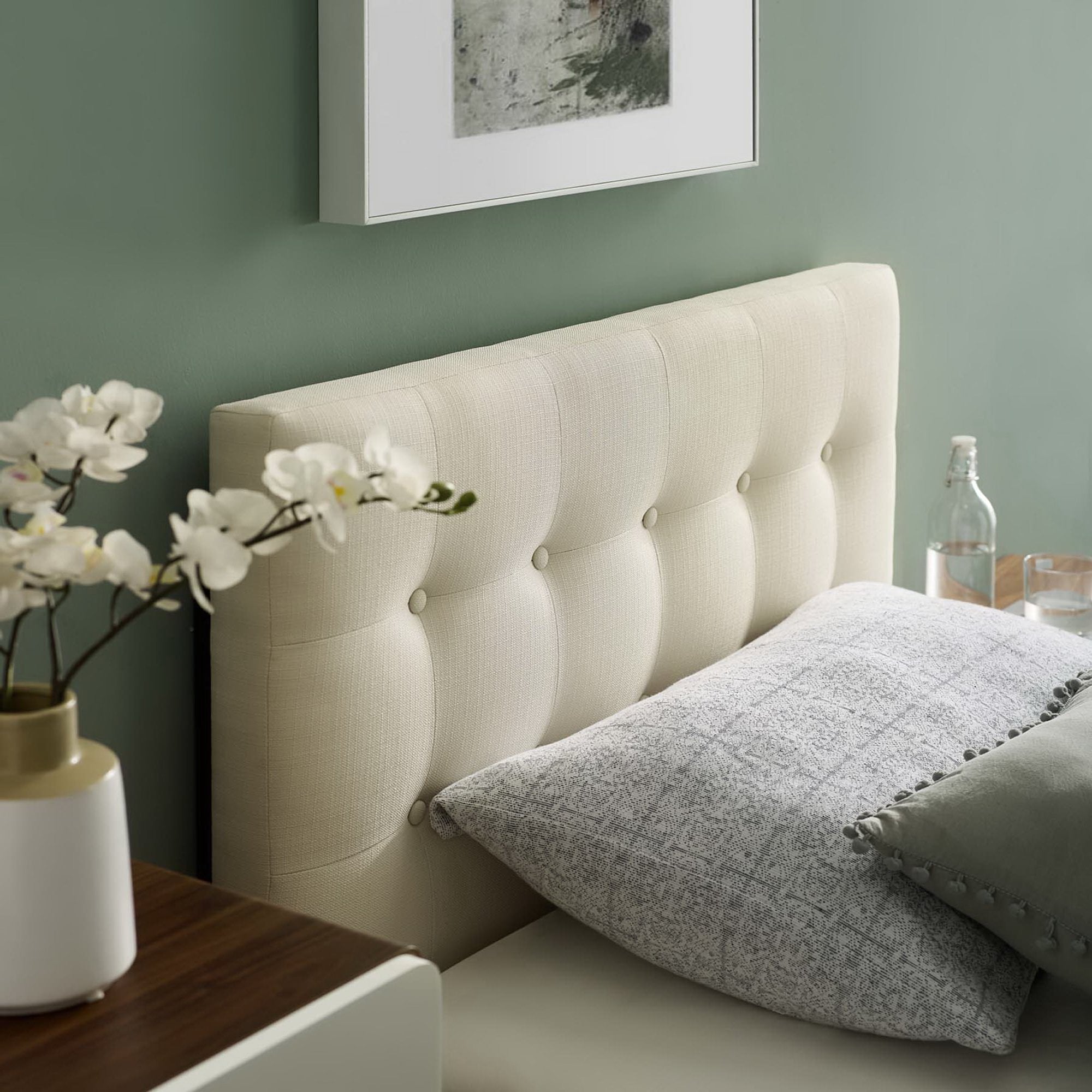 Emily Upholstered Fabric Twin Headboard, Ivory