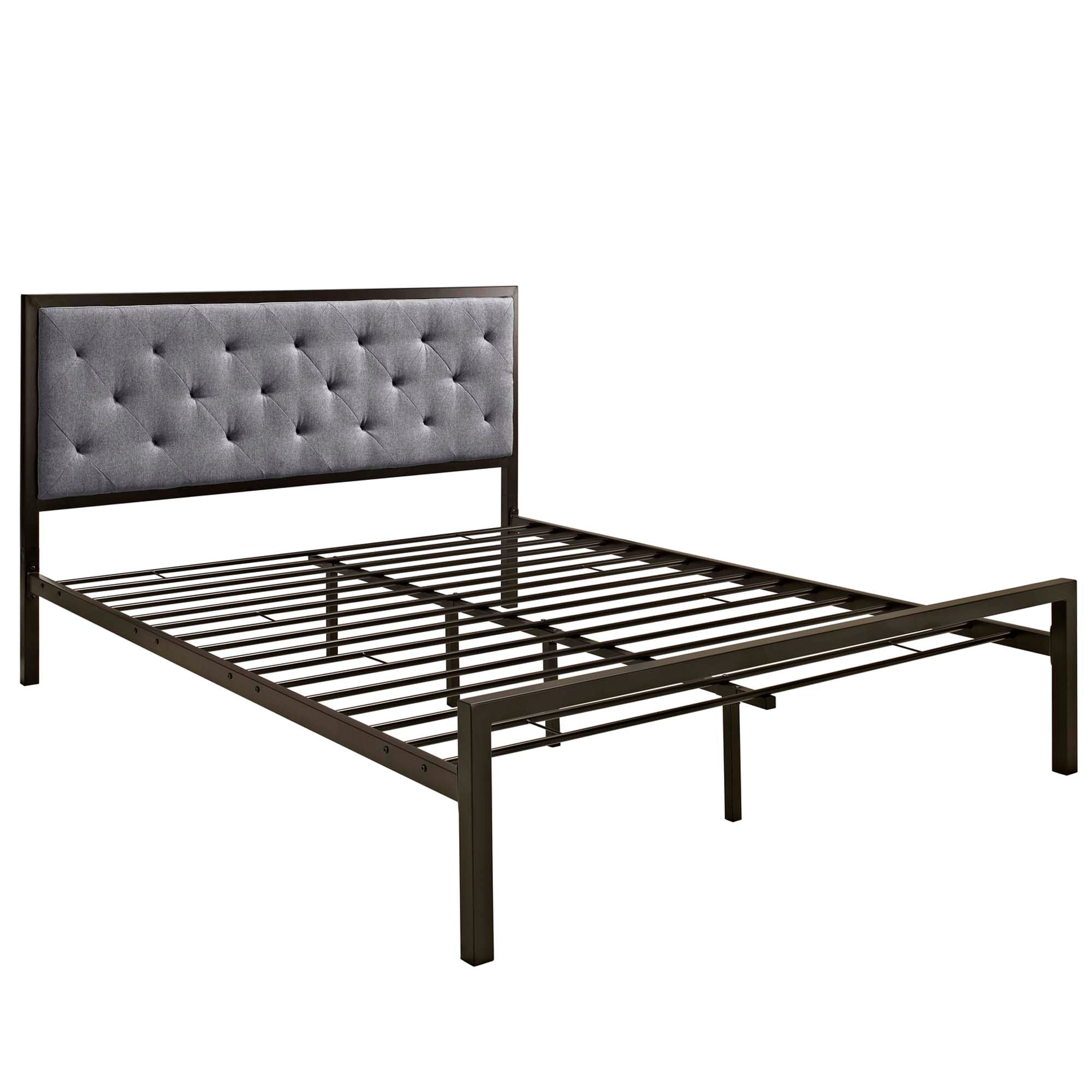 Halwyn Queen Polyester Fabric Platform Bed Brown Grey Upholstered
