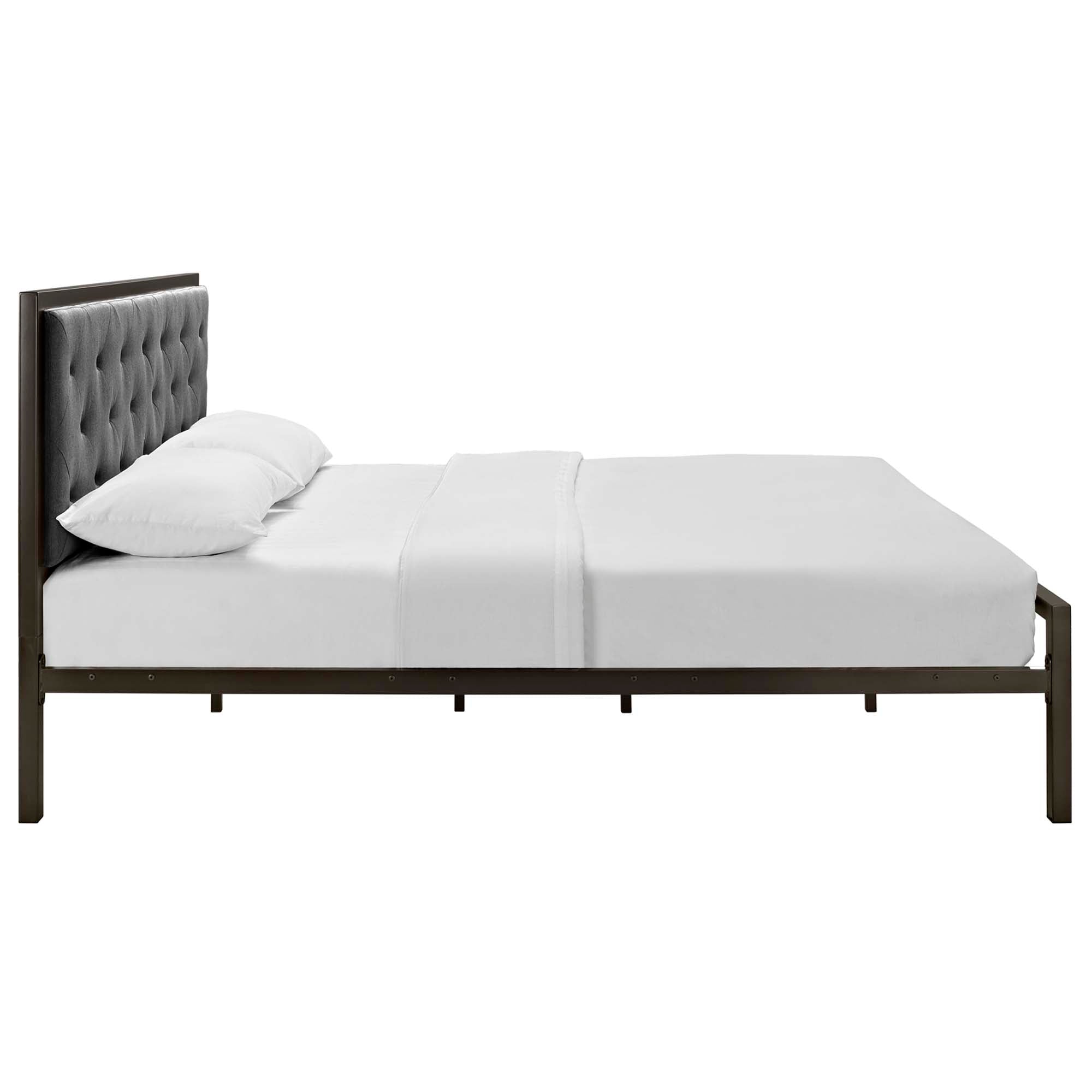 Halwyn Queen Polyester Fabric Platform Bed Brown Grey Upholstered