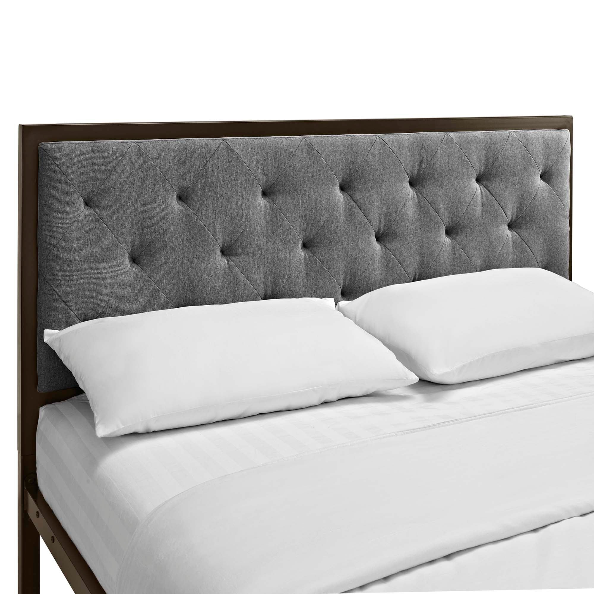 Halwyn Queen Polyester Fabric Platform Bed Brown Grey Upholstered